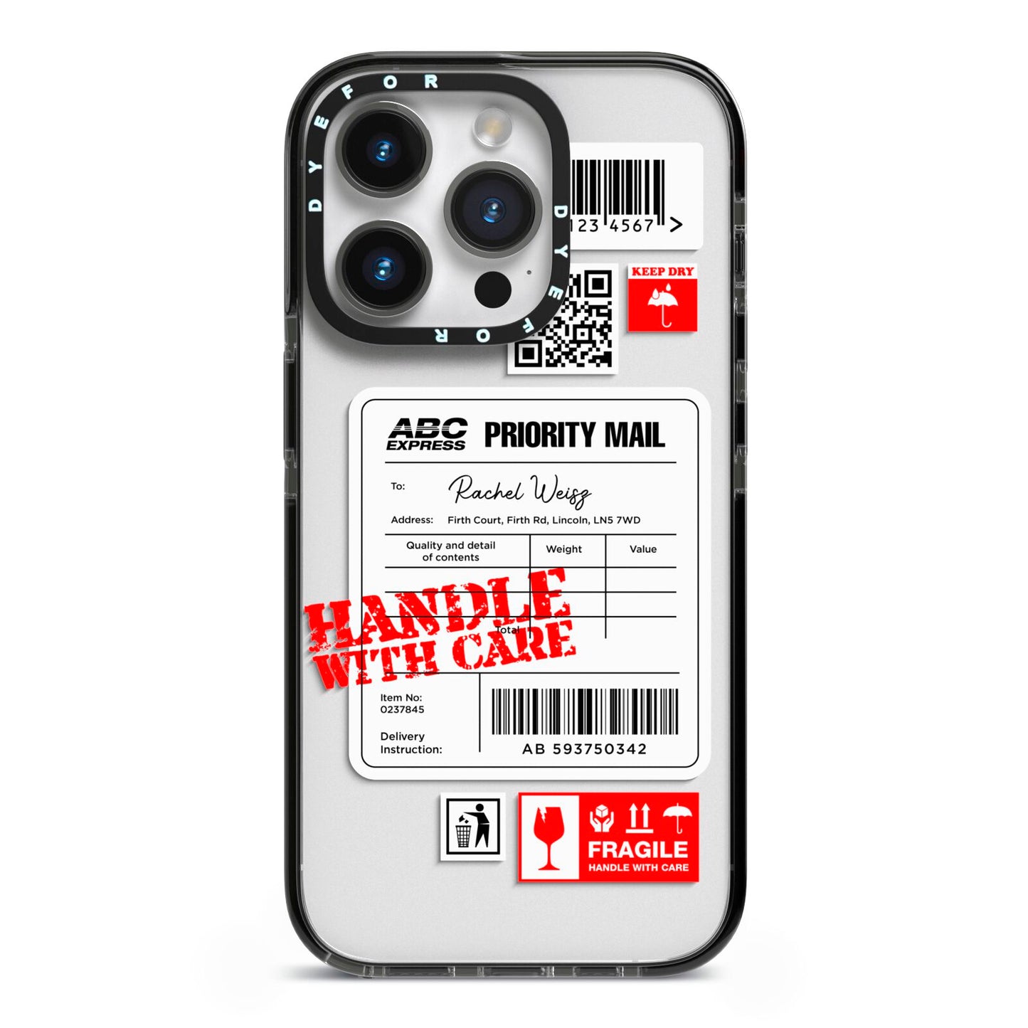 Mail Stickers with Name iPhone 14 Pro Black Impact Case on Silver phone