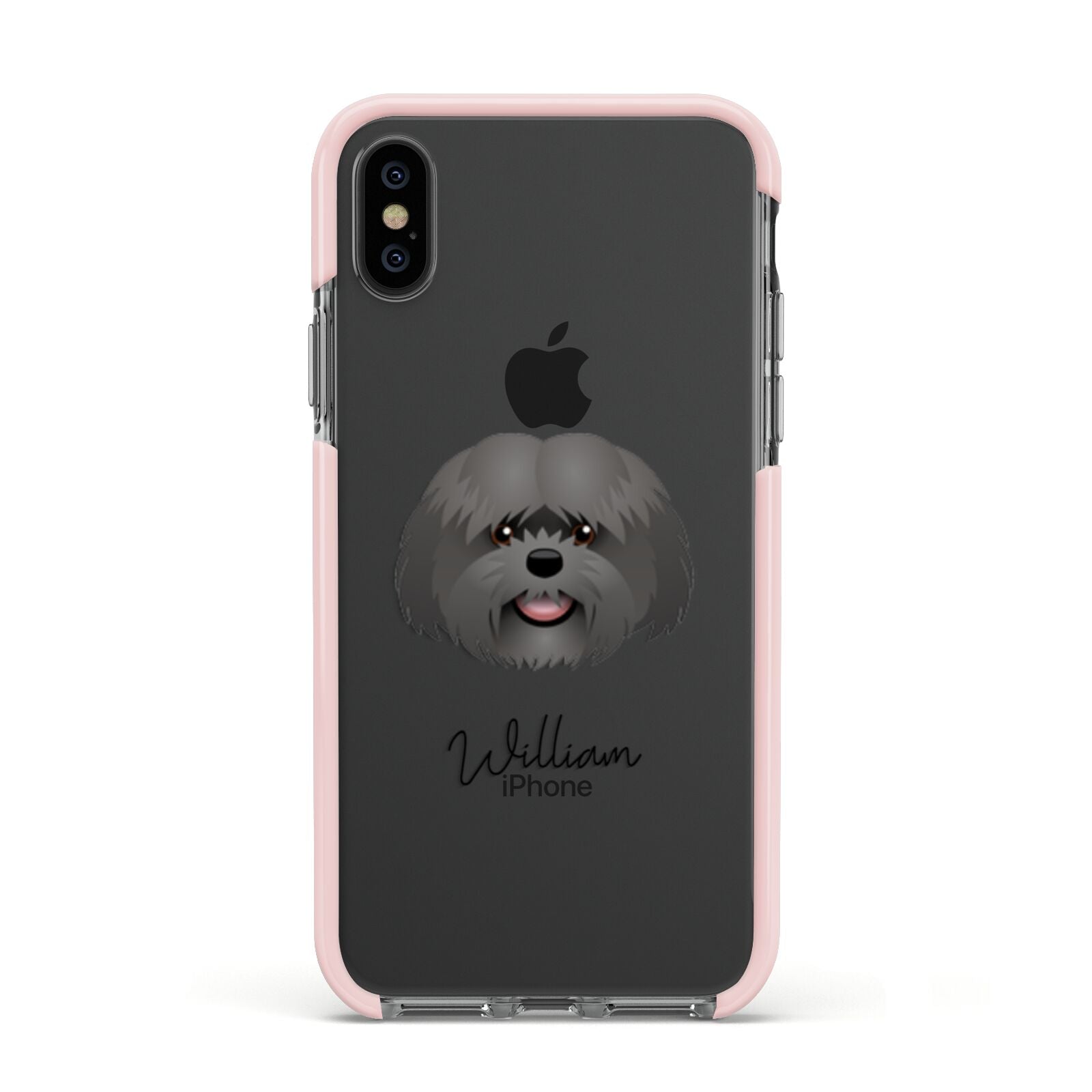 Mal Shi Personalised Apple iPhone Xs Impact Case Pink Edge on Black Phone