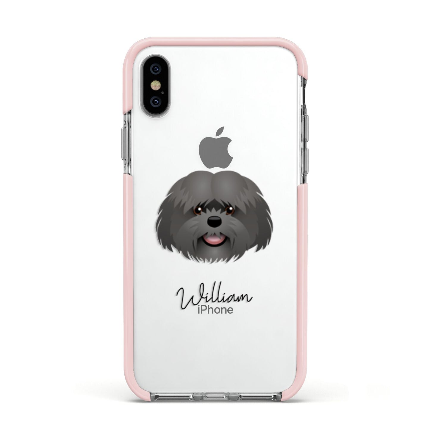 Mal Shi Personalised Apple iPhone Xs Impact Case Pink Edge on Silver Phone