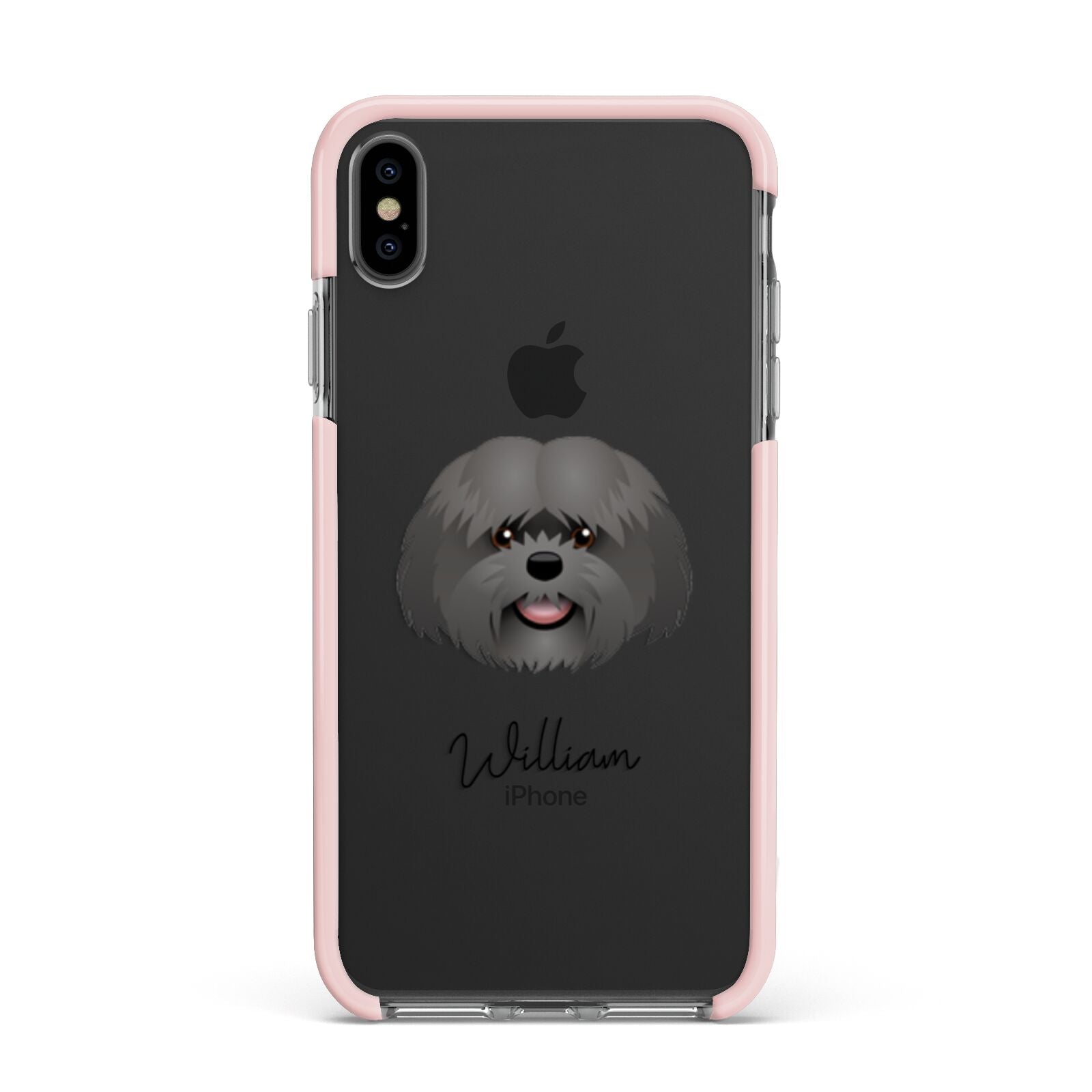 Mal Shi Personalised Apple iPhone Xs Max Impact Case Pink Edge on Black Phone