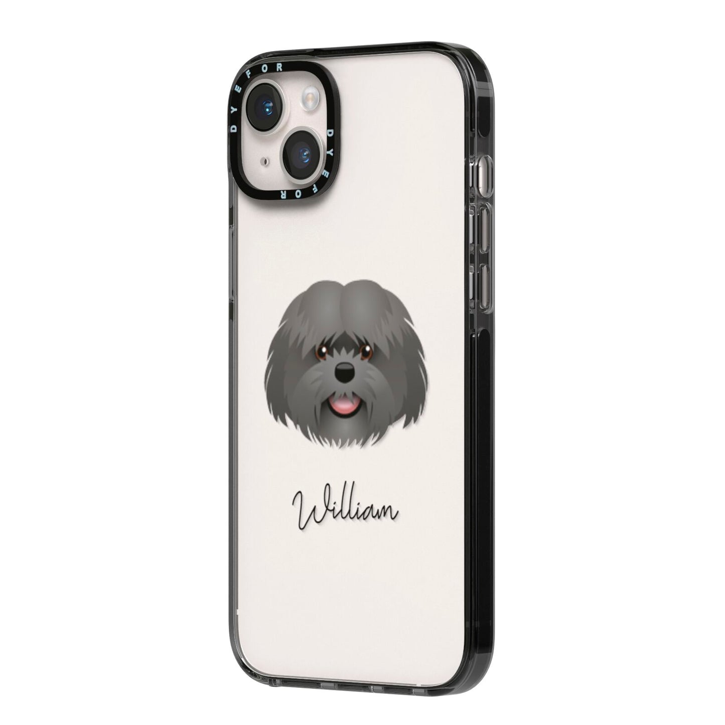 Mal Shi Personalised iPhone 14 Plus Black Impact Case Side Angle on Silver phone