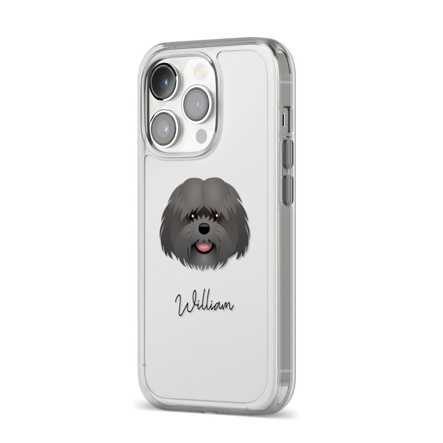 Mal Shi Personalised iPhone 14 Pro Clear Tough Case Silver Angled Image