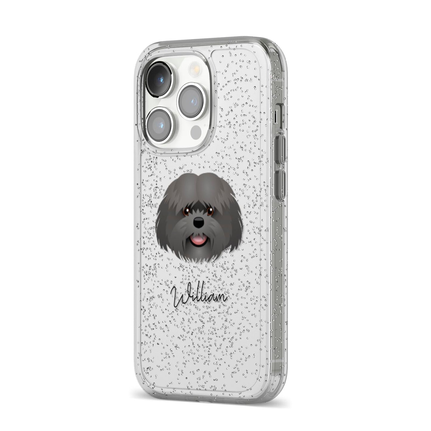 Mal Shi Personalised iPhone 14 Pro Glitter Tough Case Silver Angled Image