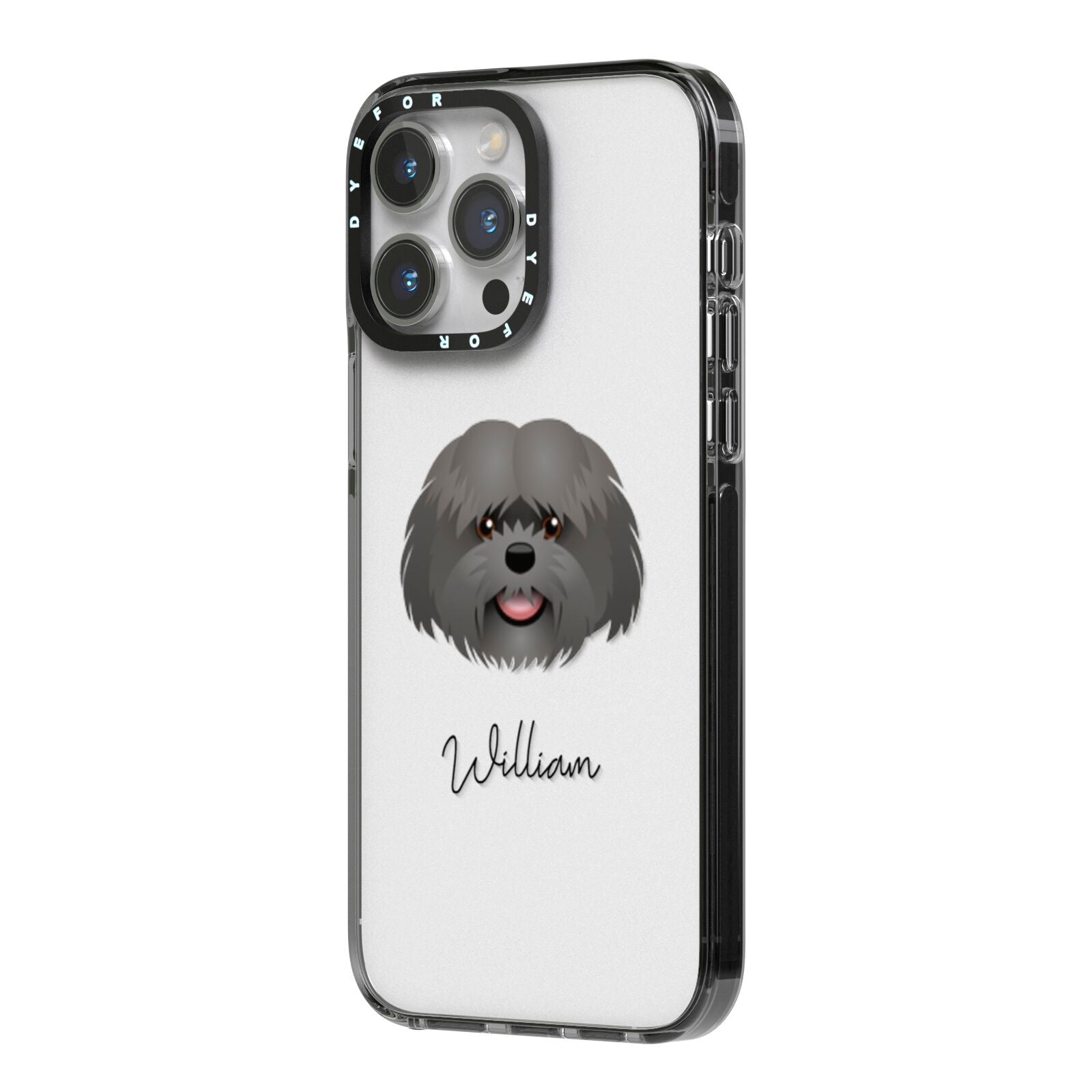 Mal Shi Personalised iPhone 14 Pro Max Black Impact Case Side Angle on Silver phone