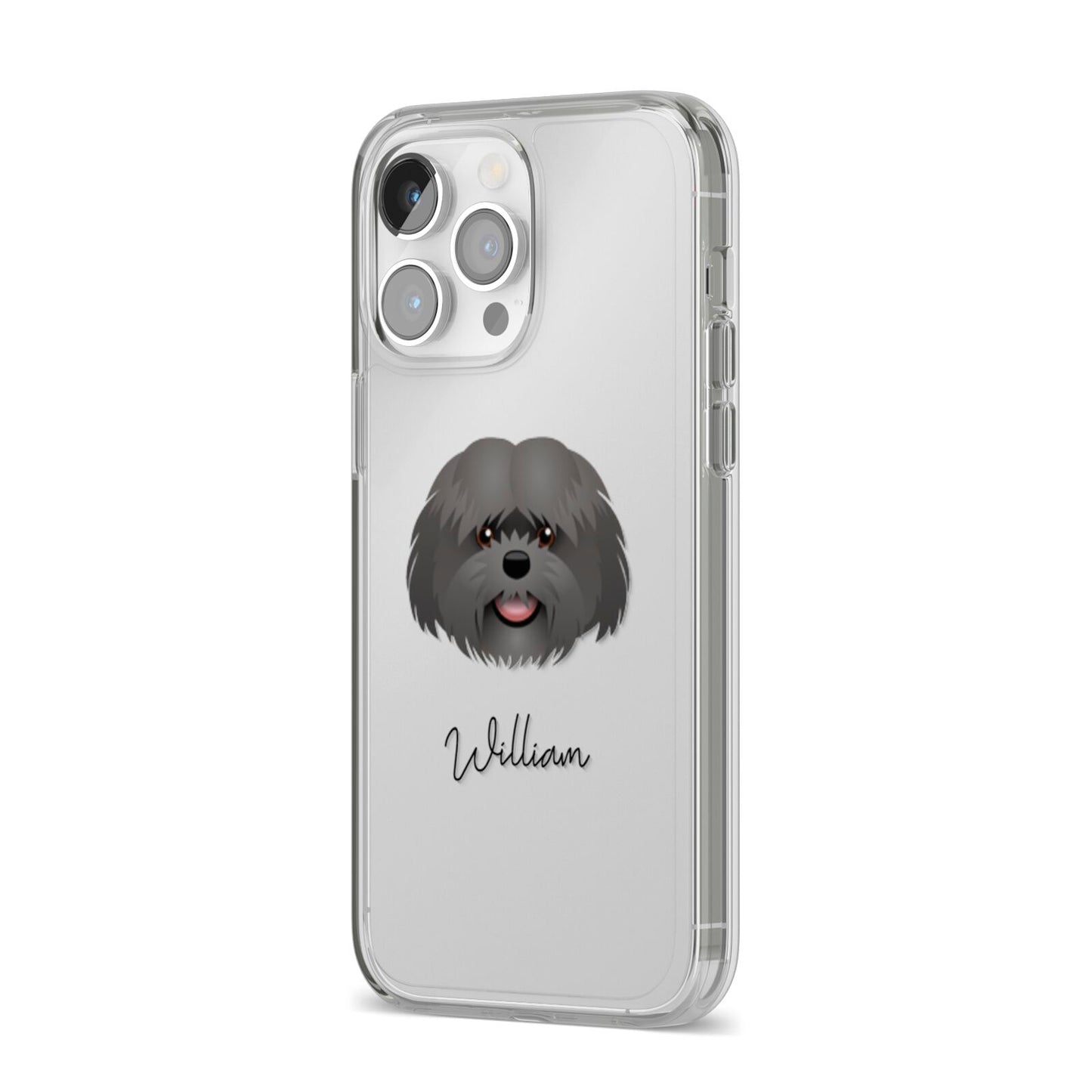Mal Shi Personalised iPhone 14 Pro Max Clear Tough Case Silver Angled Image