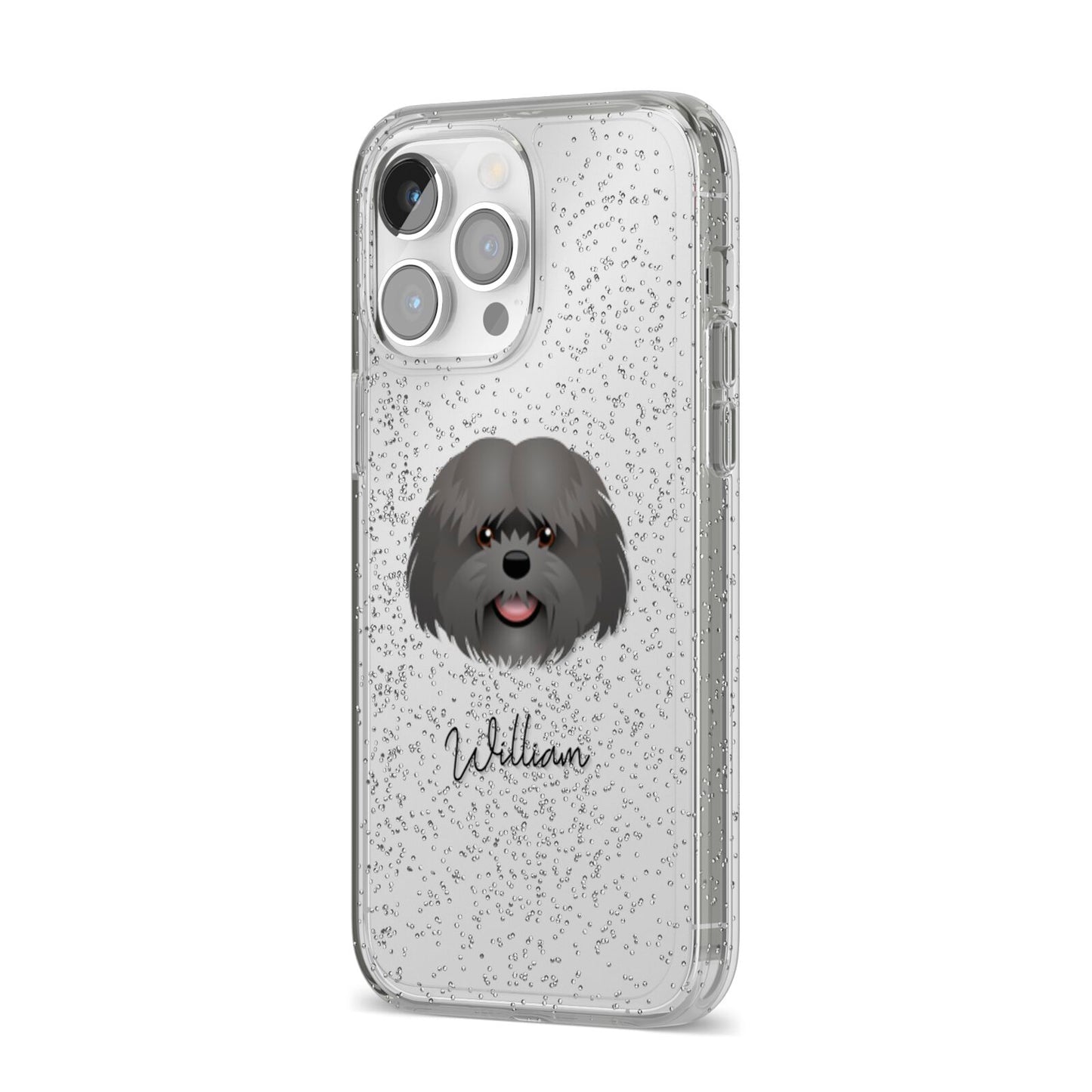 Mal Shi Personalised iPhone 14 Pro Max Glitter Tough Case Silver Angled Image
