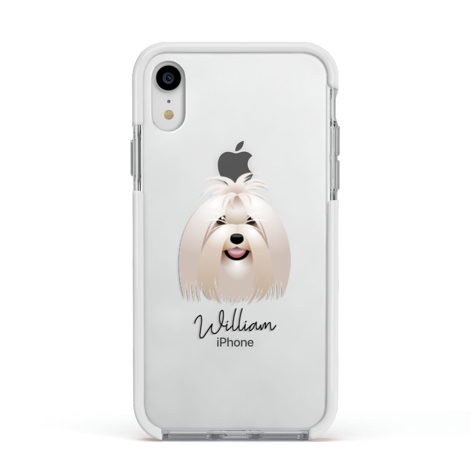 Maltese Personalised Apple iPhone XR Impact Case White Edge on Silver Phone