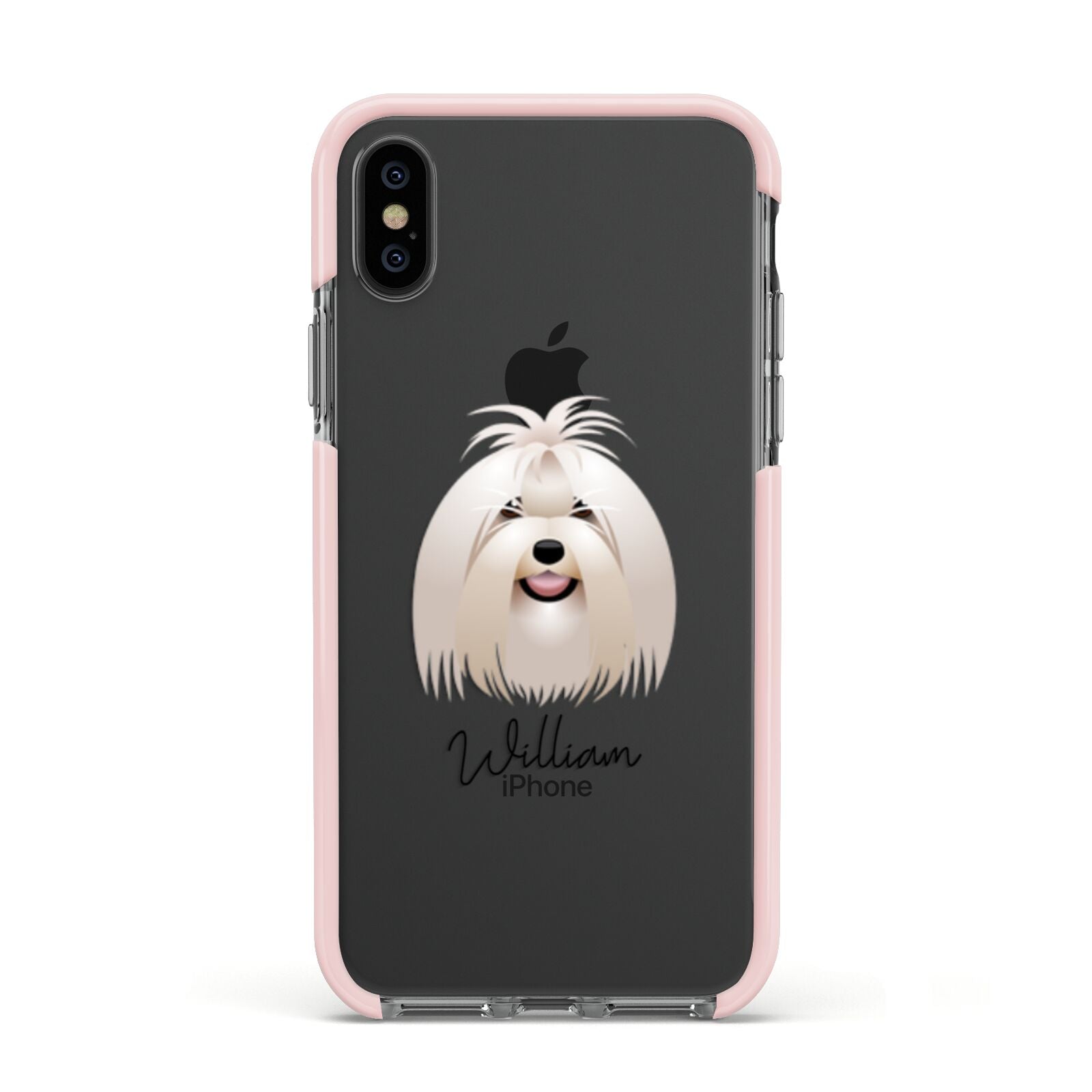 Maltese Personalised Apple iPhone Xs Impact Case Pink Edge on Black Phone