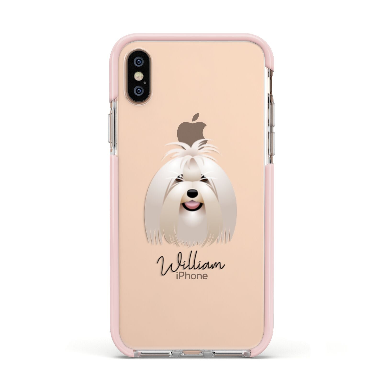 Maltese Personalised Apple iPhone Xs Impact Case Pink Edge on Gold Phone