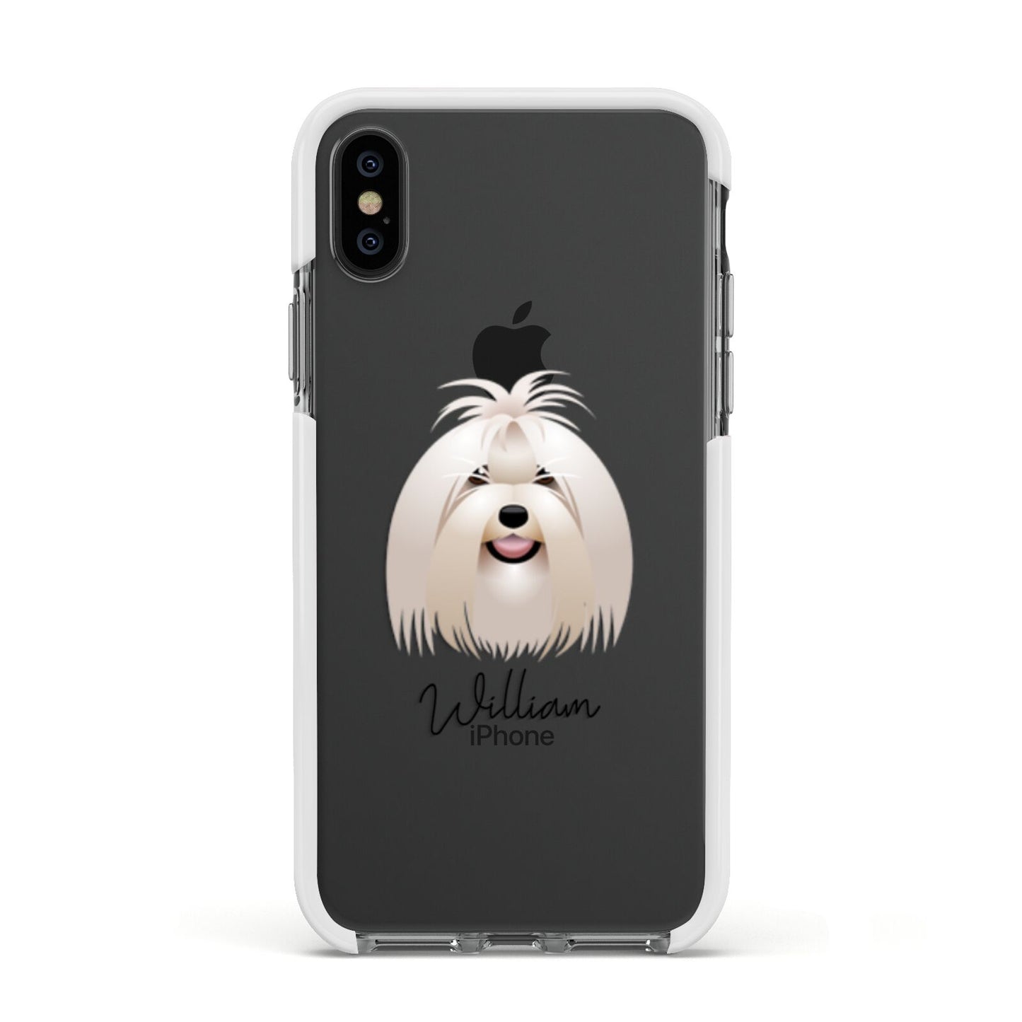 Maltese Personalised Apple iPhone Xs Impact Case White Edge on Black Phone