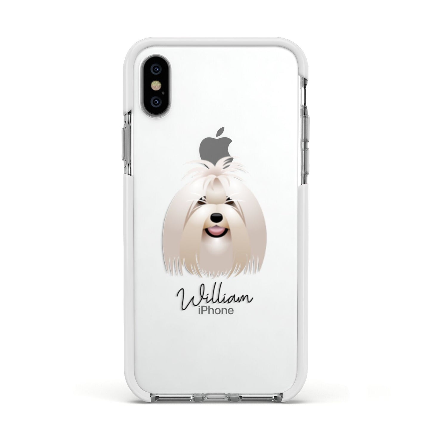 Maltese Personalised Apple iPhone Xs Impact Case White Edge on Silver Phone