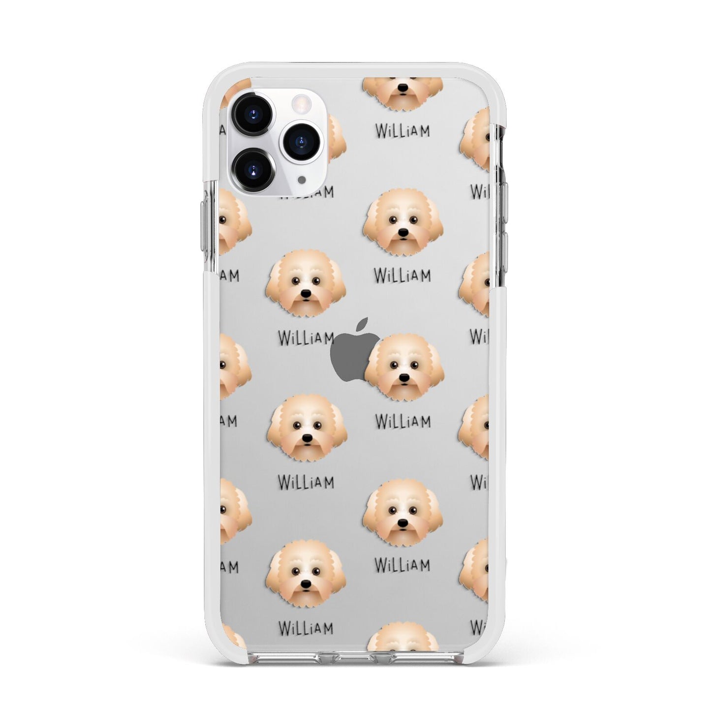 Malti Poo Icon with Name Apple iPhone 11 Pro Max in Silver with White Impact Case