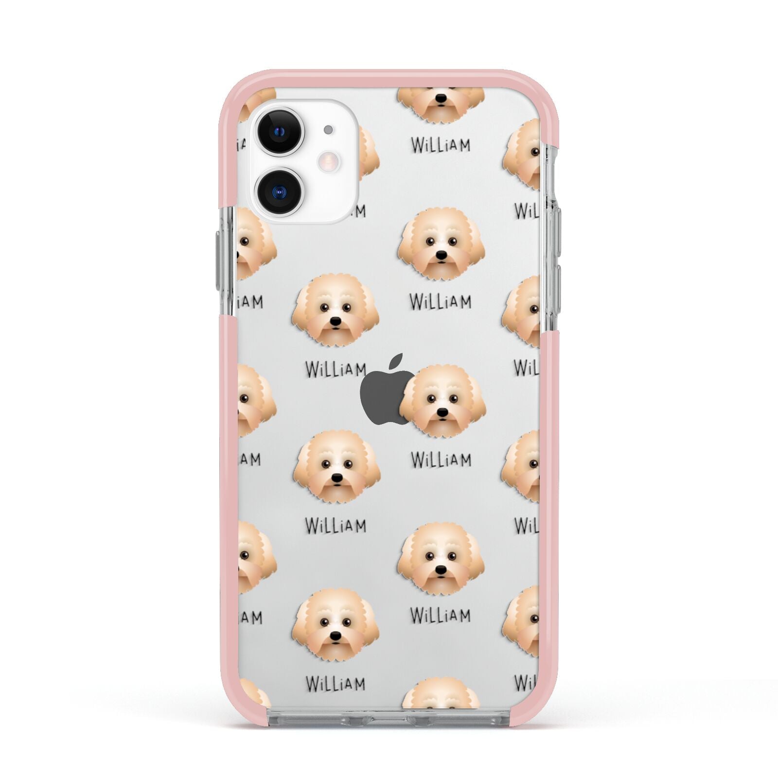 Malti Poo Icon with Name Apple iPhone 11 in White with Pink Impact Case