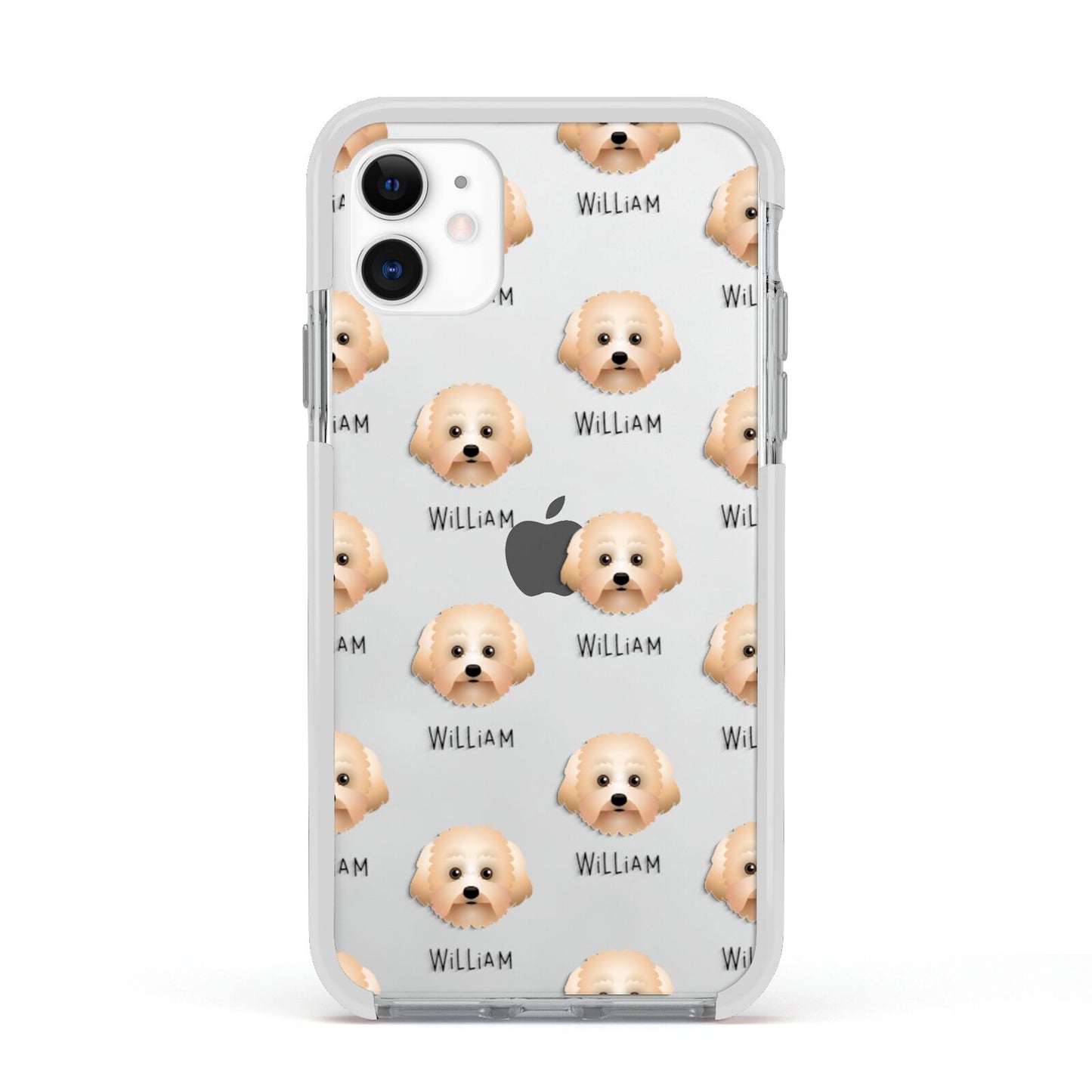 Malti Poo Icon with Name Apple iPhone 11 in White with White Impact Case