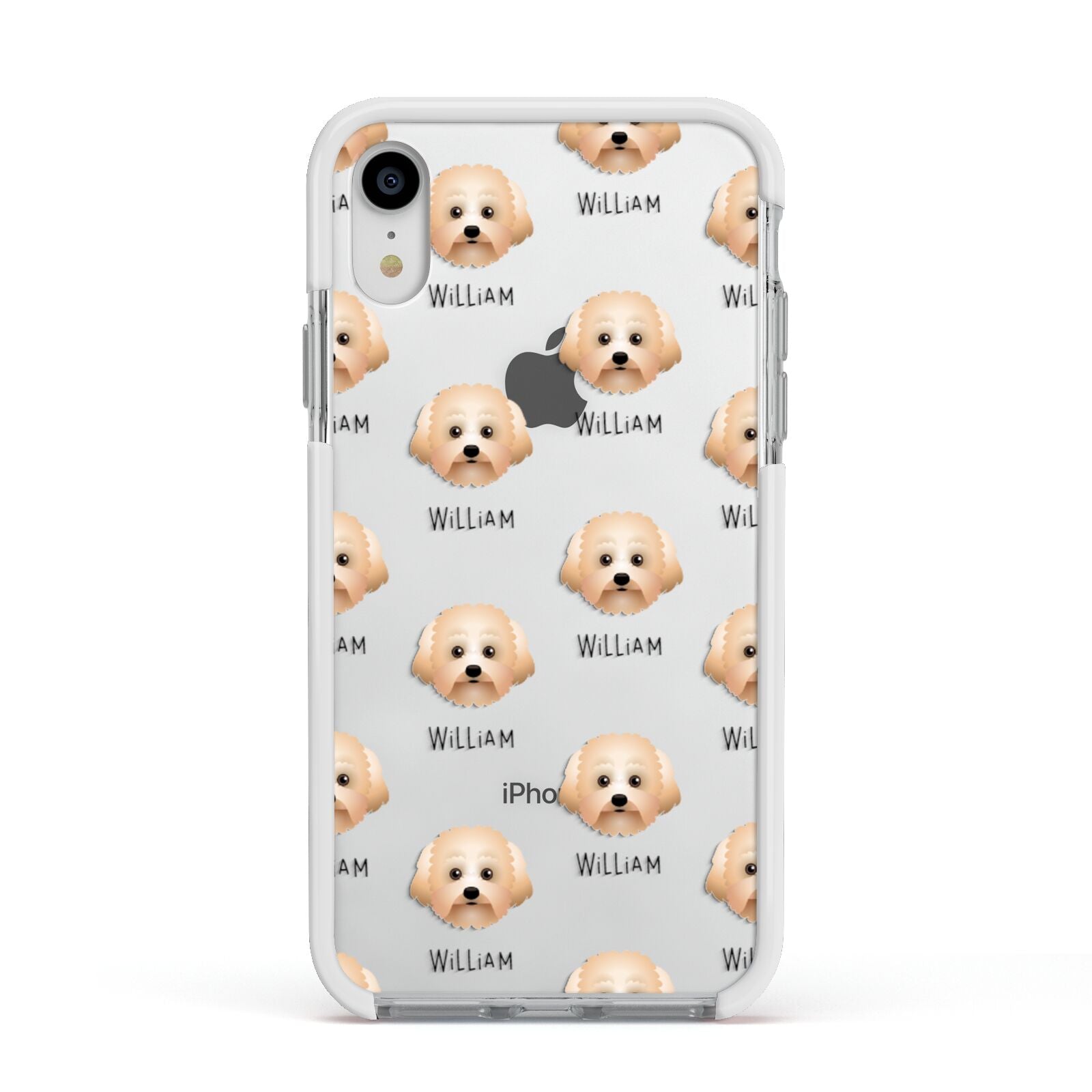 Malti Poo Icon with Name Apple iPhone XR Impact Case White Edge on Silver Phone