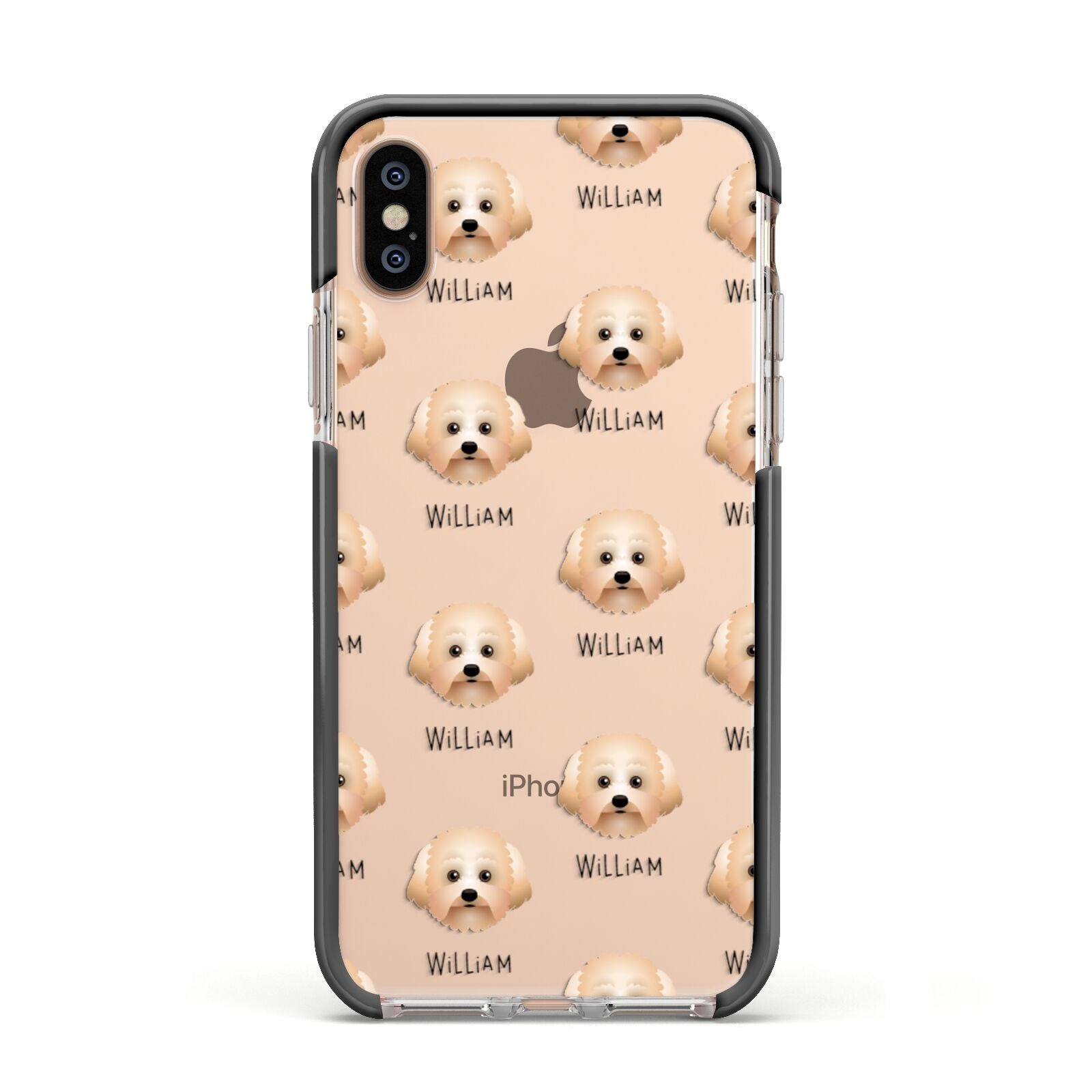 Malti Poo Icon with Name Apple iPhone Xs Impact Case Black Edge on Gold Phone