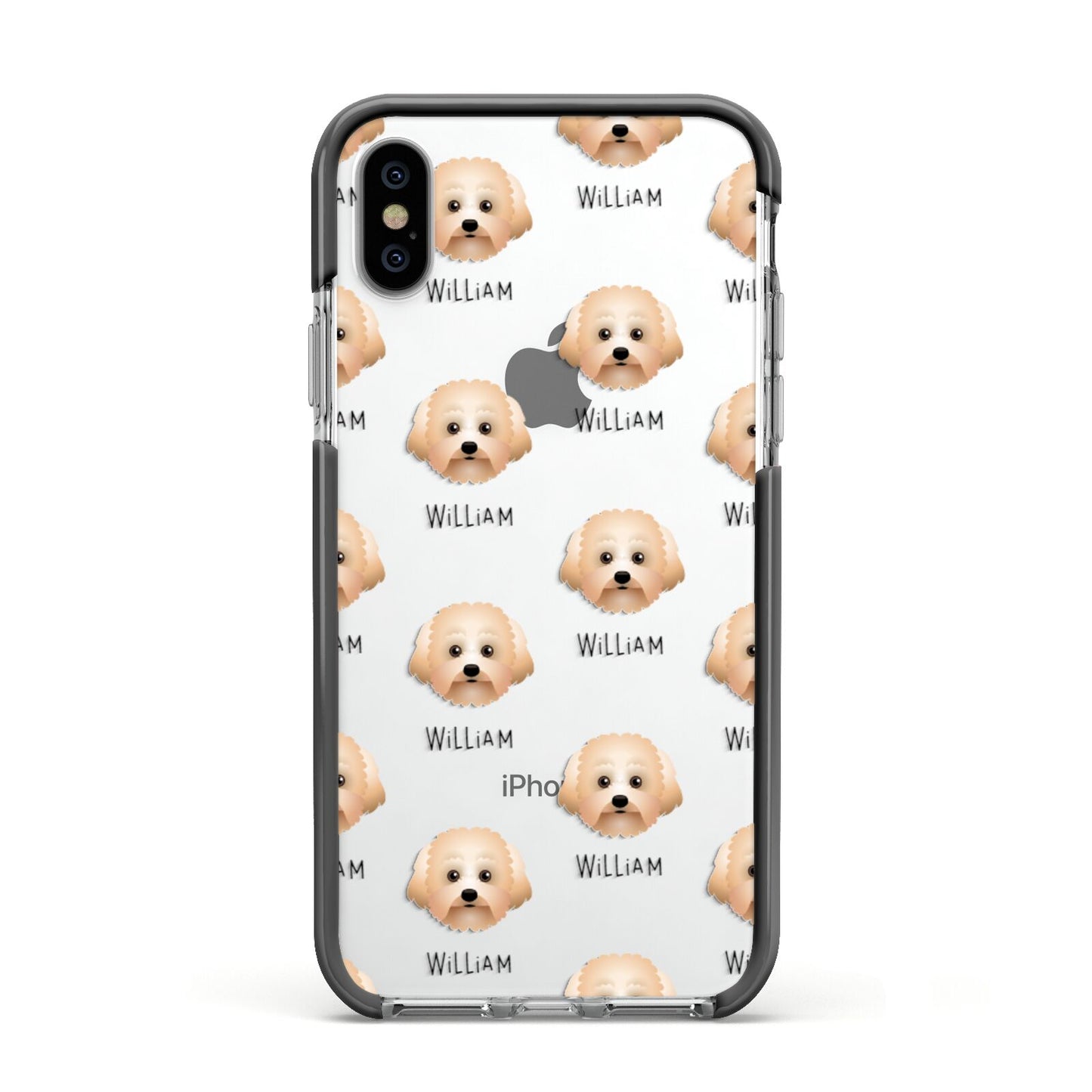 Malti Poo Icon with Name Apple iPhone Xs Impact Case Black Edge on Silver Phone