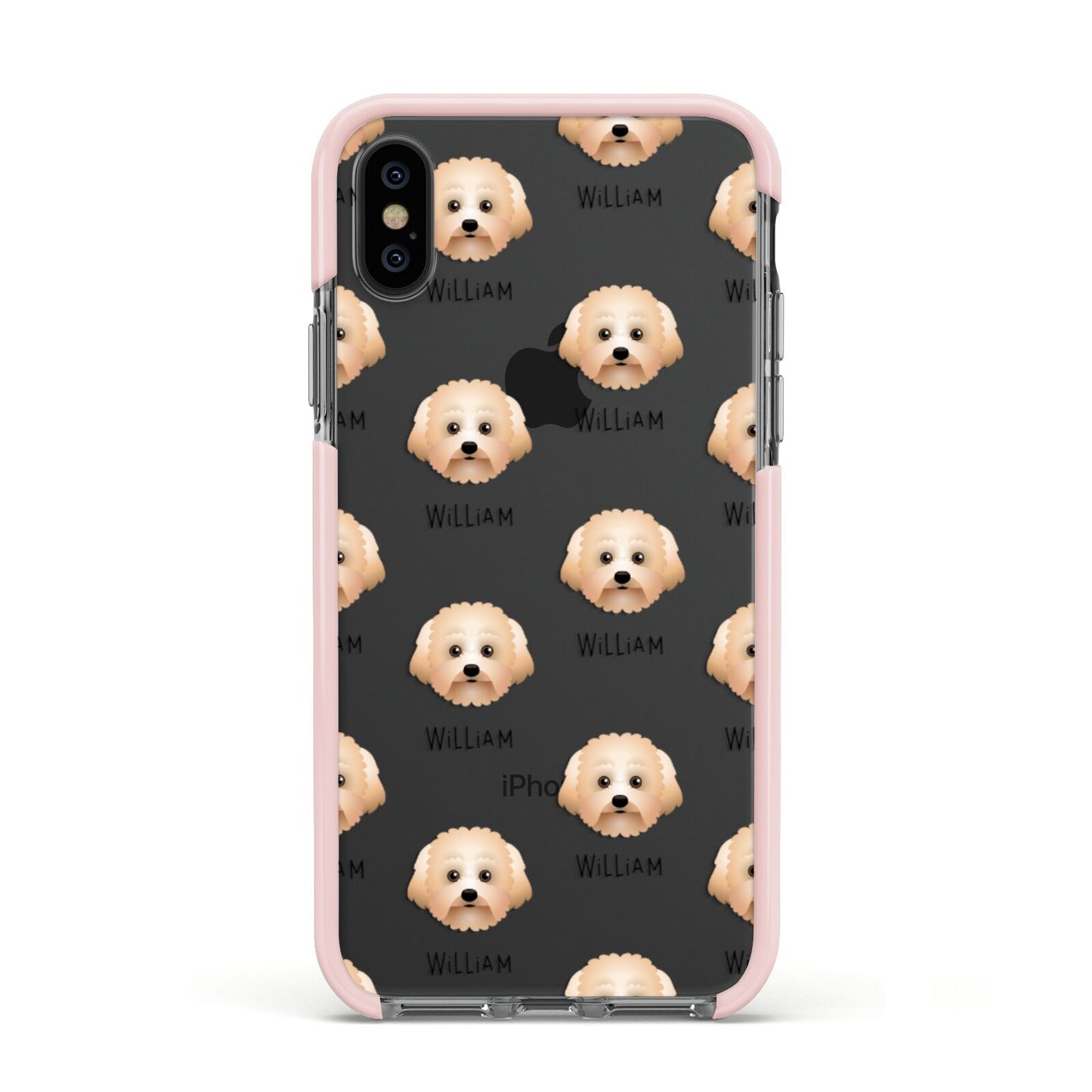 Malti Poo Icon with Name Apple iPhone Xs Impact Case Pink Edge on Black Phone