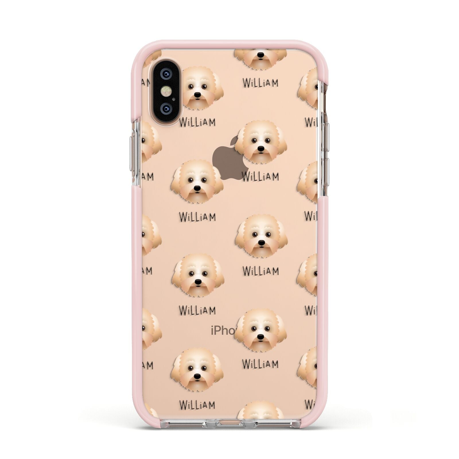 Malti Poo Icon with Name Apple iPhone Xs Impact Case Pink Edge on Gold Phone