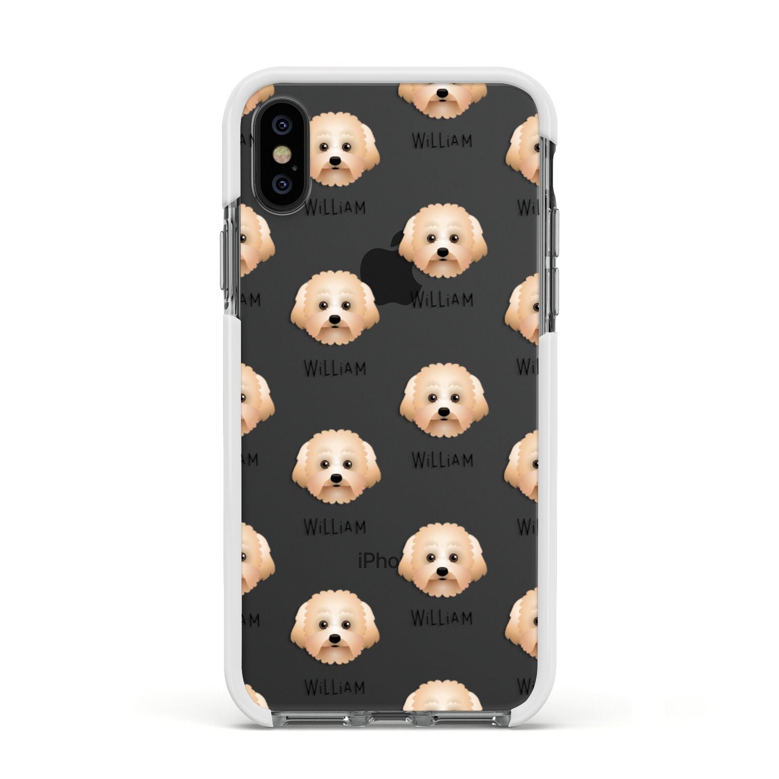 Malti Poo Icon with Name Apple iPhone Xs Impact Case White Edge on Black Phone