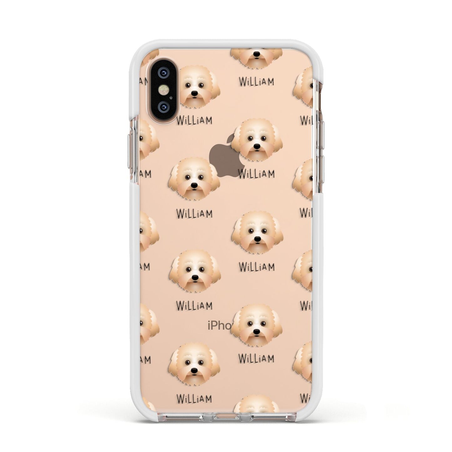 Malti Poo Icon with Name Apple iPhone Xs Impact Case White Edge on Gold Phone