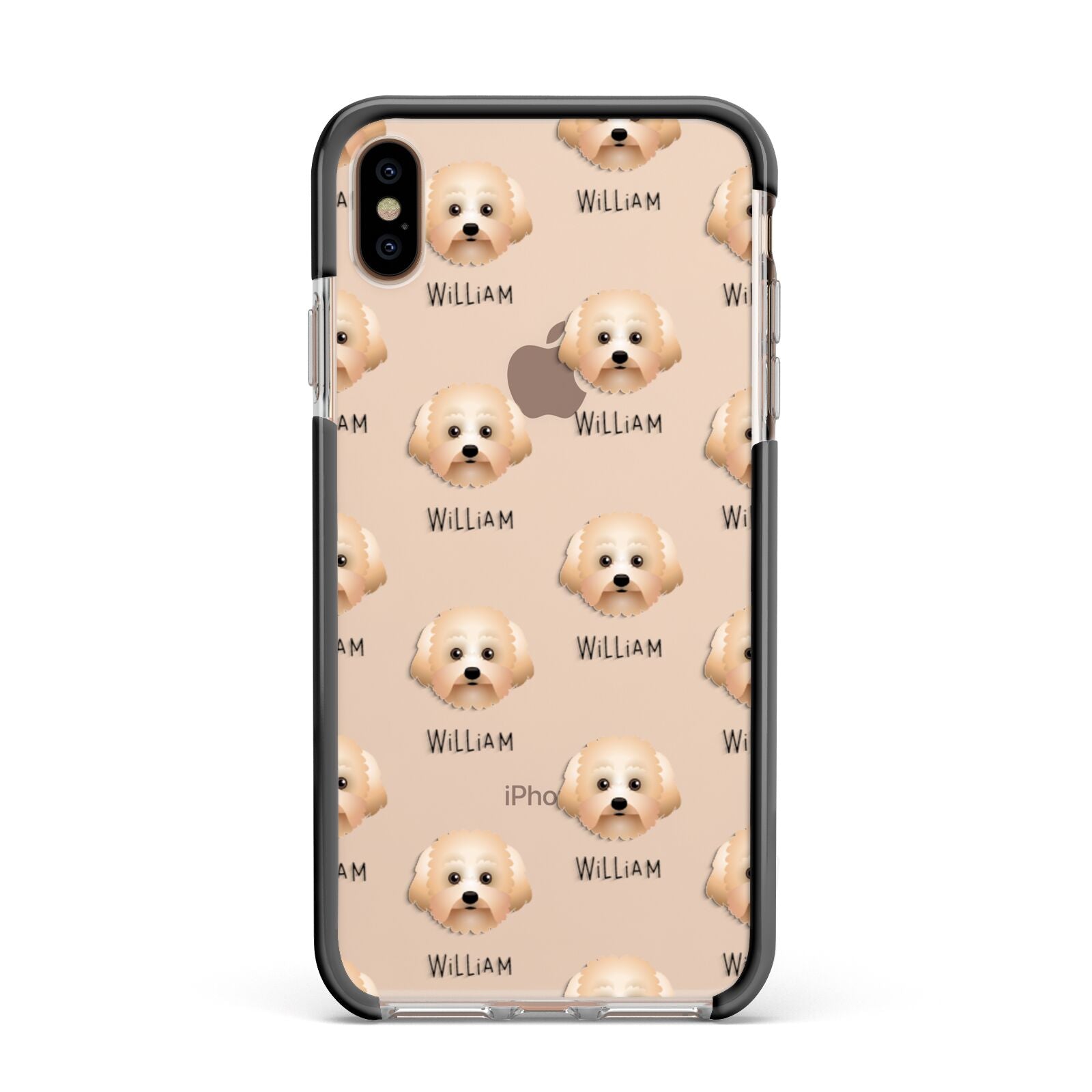 Malti Poo Icon with Name Apple iPhone Xs Max Impact Case Black Edge on Gold Phone