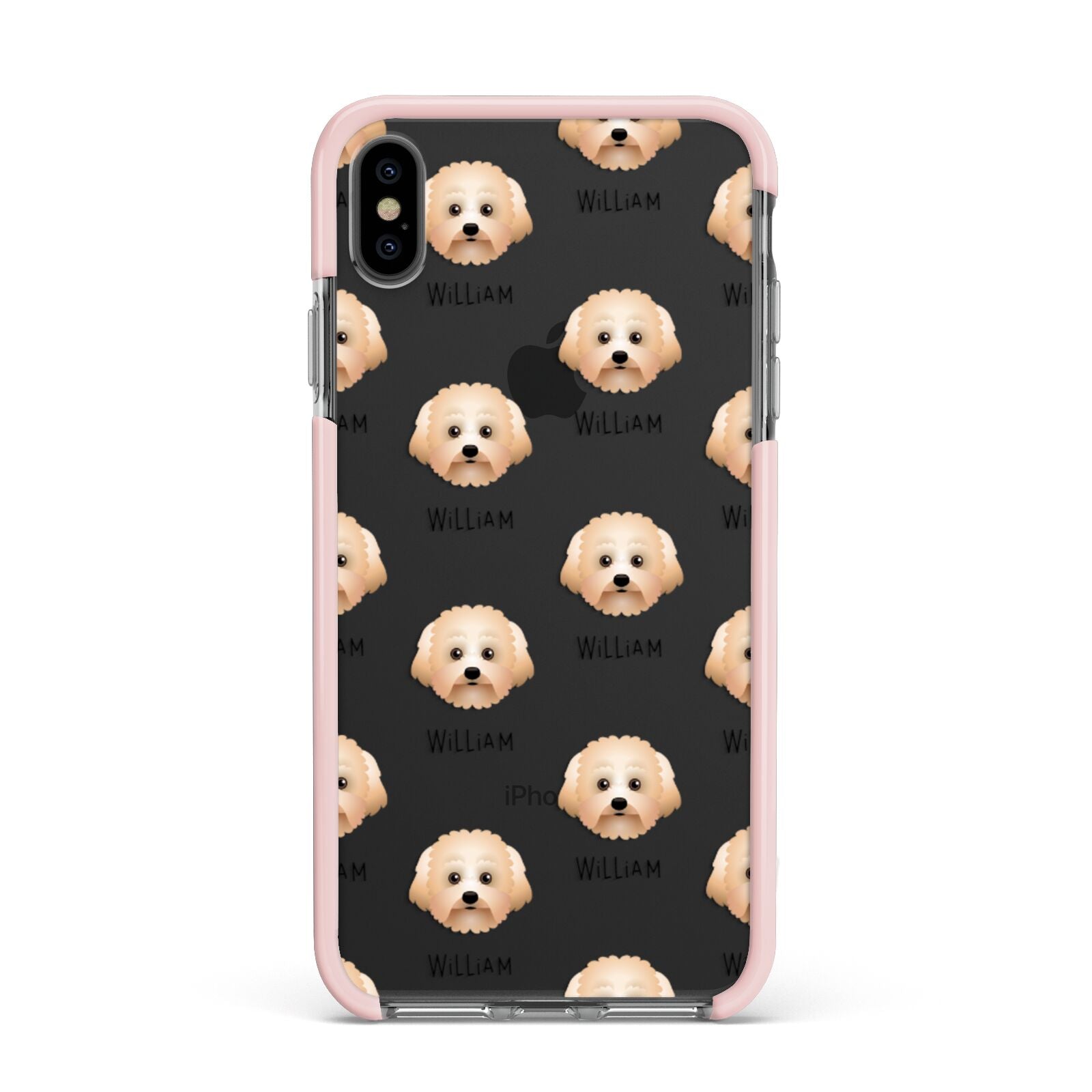 Malti Poo Icon with Name Apple iPhone Xs Max Impact Case Pink Edge on Black Phone