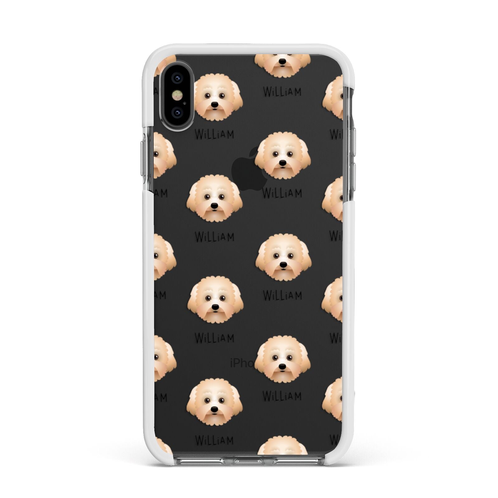 Malti Poo Icon with Name Apple iPhone Xs Max Impact Case White Edge on Black Phone