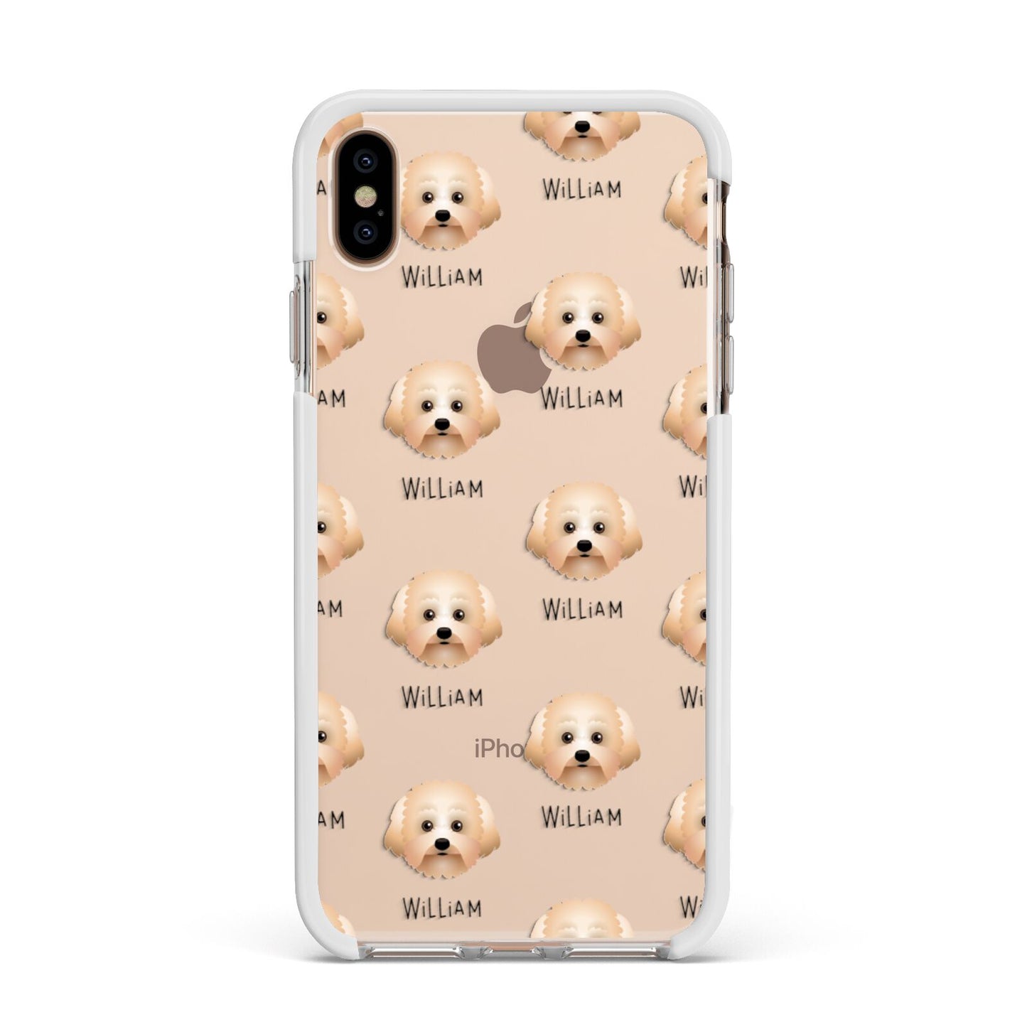 Malti Poo Icon with Name Apple iPhone Xs Max Impact Case White Edge on Gold Phone