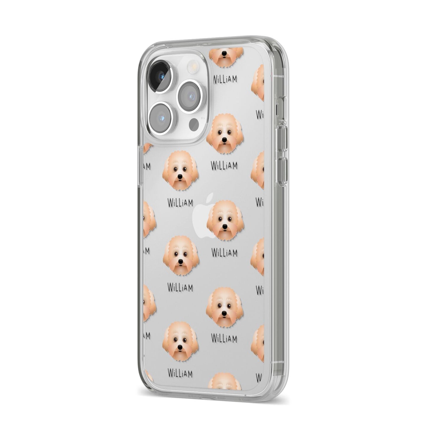 Malti Poo Icon with Name iPhone 14 Pro Max Clear Tough Case Silver Angled Image