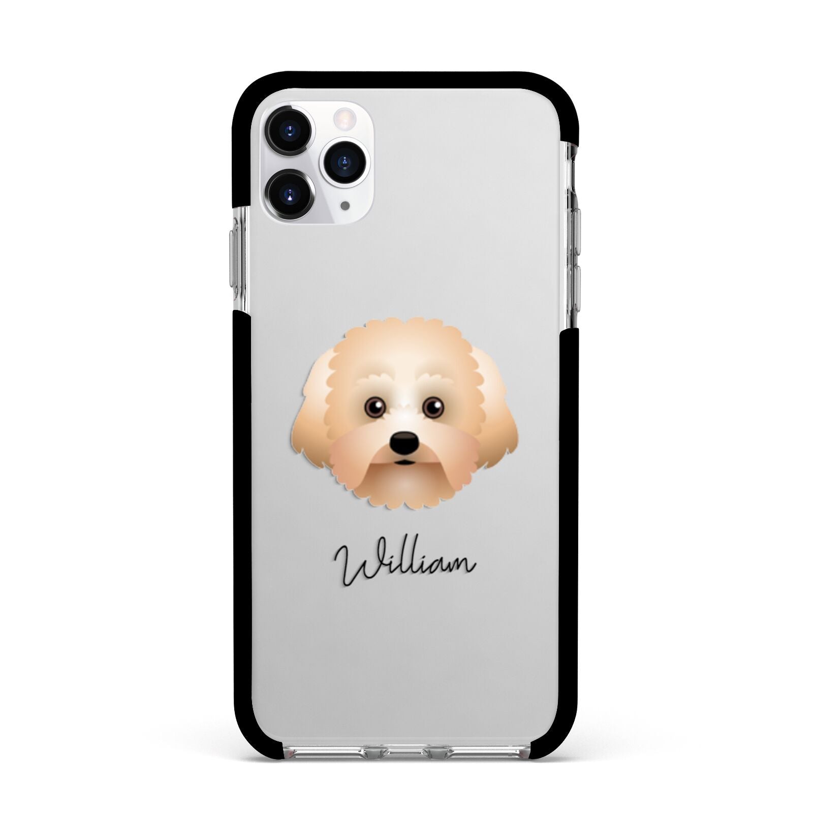 Malti Poo Personalised Apple iPhone 11 Pro Max in Silver with Black Impact Case