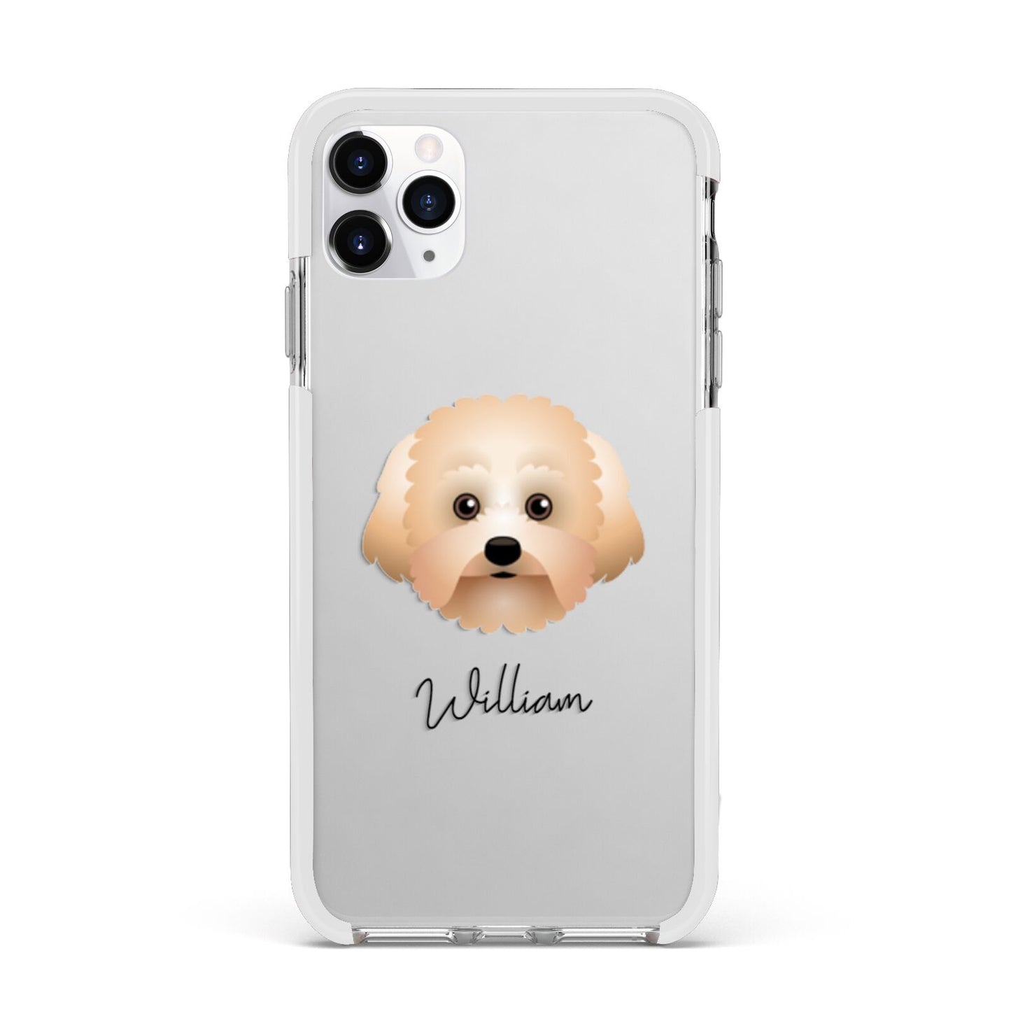 Malti Poo Personalised Apple iPhone 11 Pro Max in Silver with White Impact Case