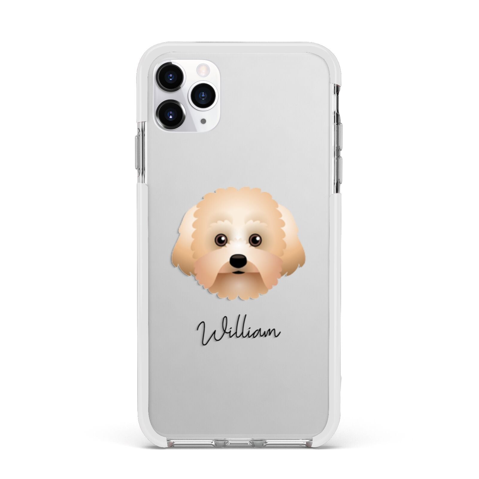 Malti Poo Personalised Apple iPhone 11 Pro Max in Silver with White Impact Case