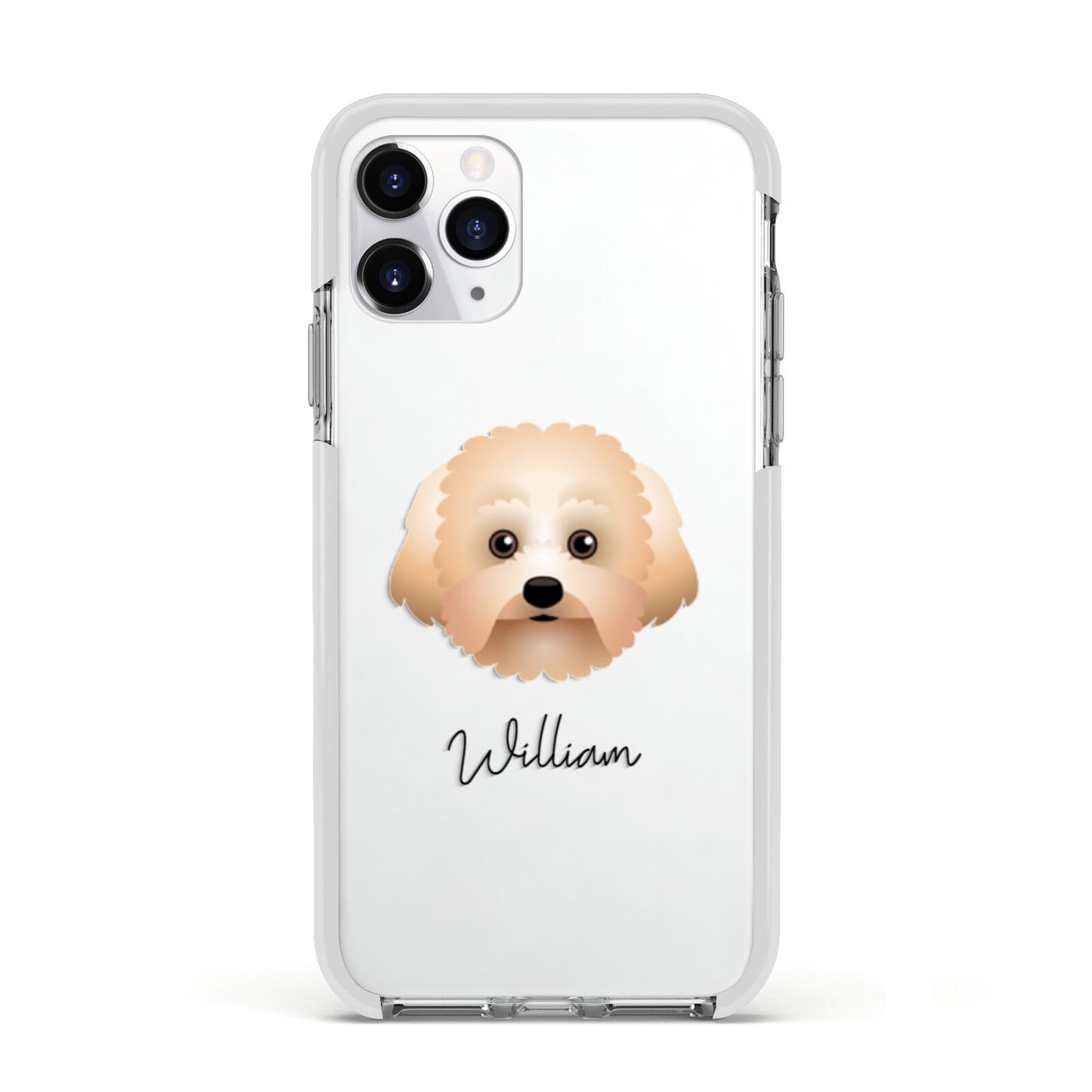 Malti Poo Personalised Apple iPhone 11 Pro in Silver with White Impact Case