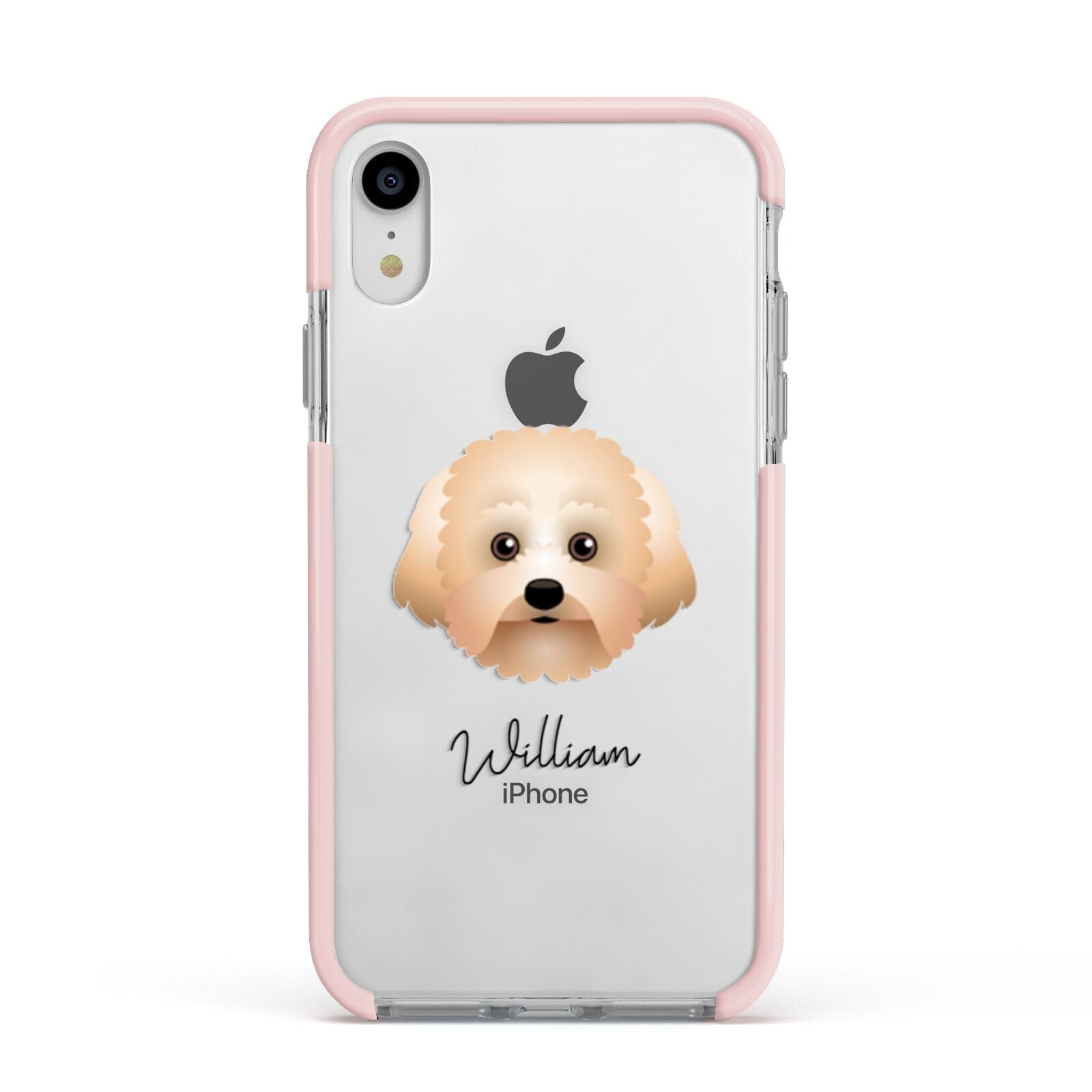 Malti Poo Personalised Apple iPhone XR Impact Case Pink Edge on Silver Phone
