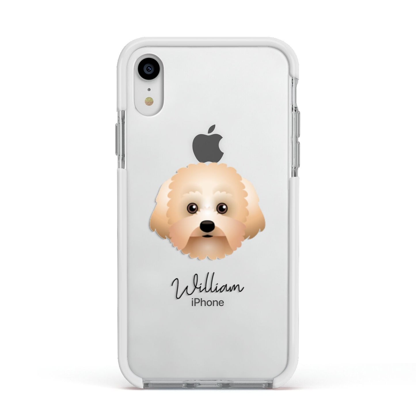 Malti Poo Personalised Apple iPhone XR Impact Case White Edge on Silver Phone