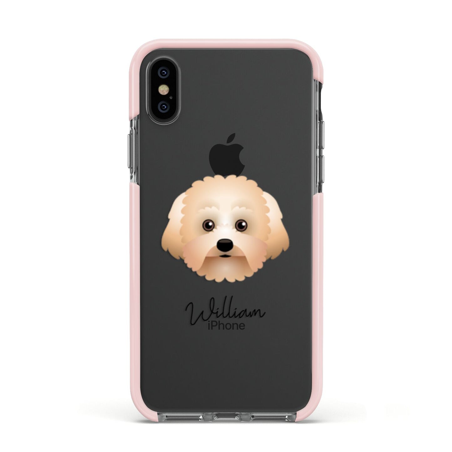 Malti Poo Personalised Apple iPhone Xs Impact Case Pink Edge on Black Phone