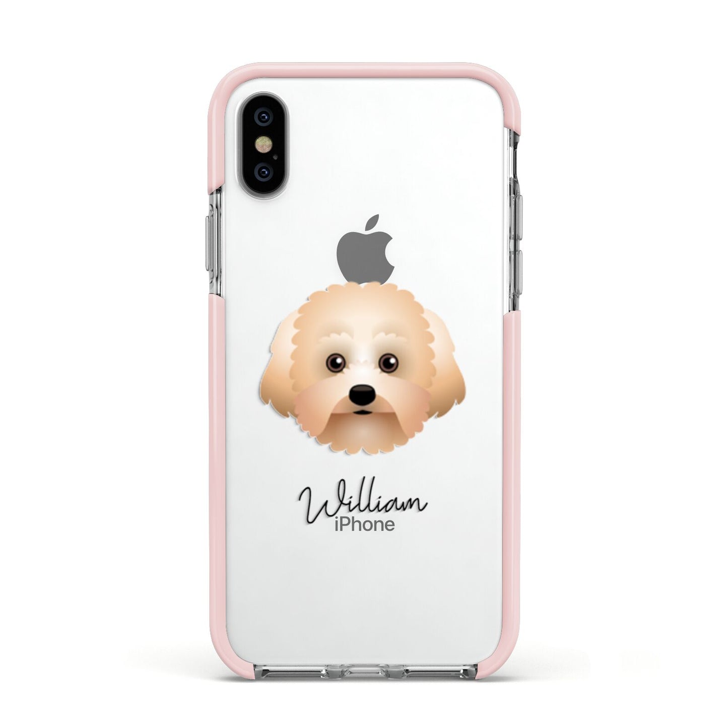 Malti Poo Personalised Apple iPhone Xs Impact Case Pink Edge on Silver Phone