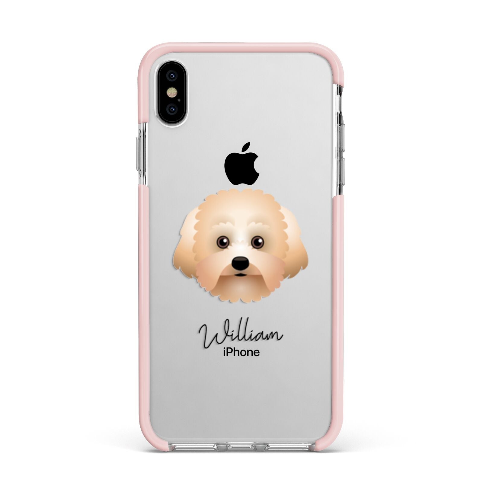 Malti Poo Personalised Apple iPhone Xs Max Impact Case Pink Edge on Silver Phone