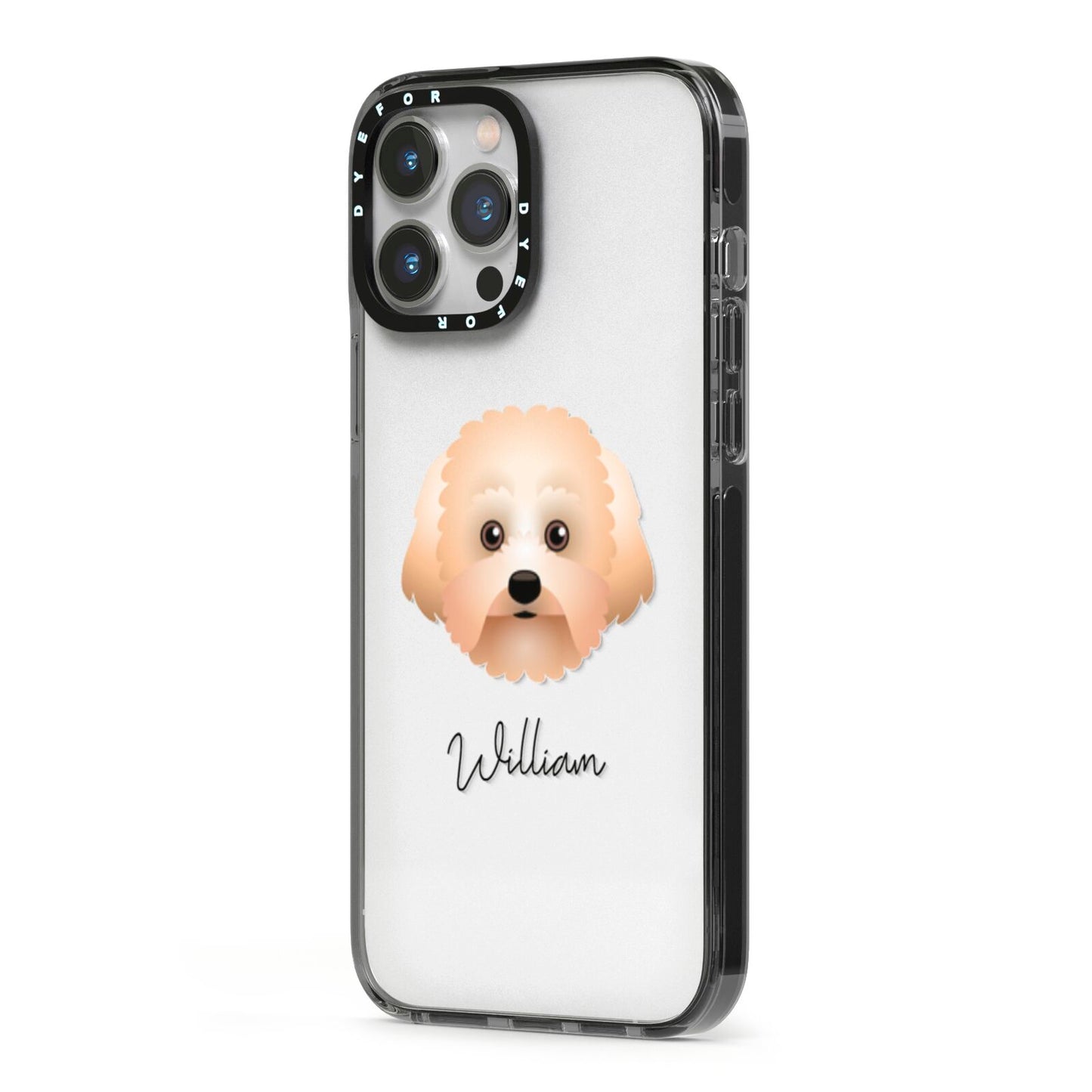 Malti Poo Personalised iPhone 13 Pro Max Black Impact Case Side Angle on Silver phone