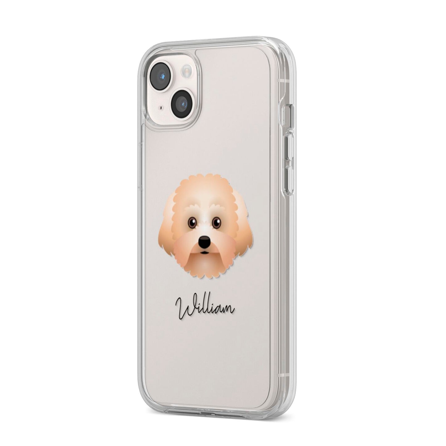 Malti Poo Personalised iPhone 14 Plus Clear Tough Case Starlight Angled Image