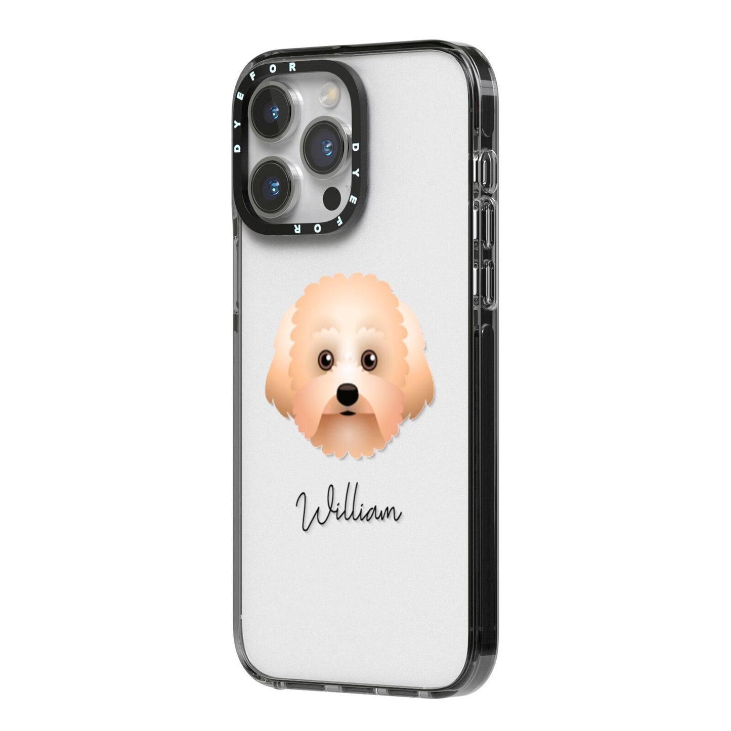Malti Poo Personalised iPhone 14 Pro Max Black Impact Case Side Angle on Silver phone