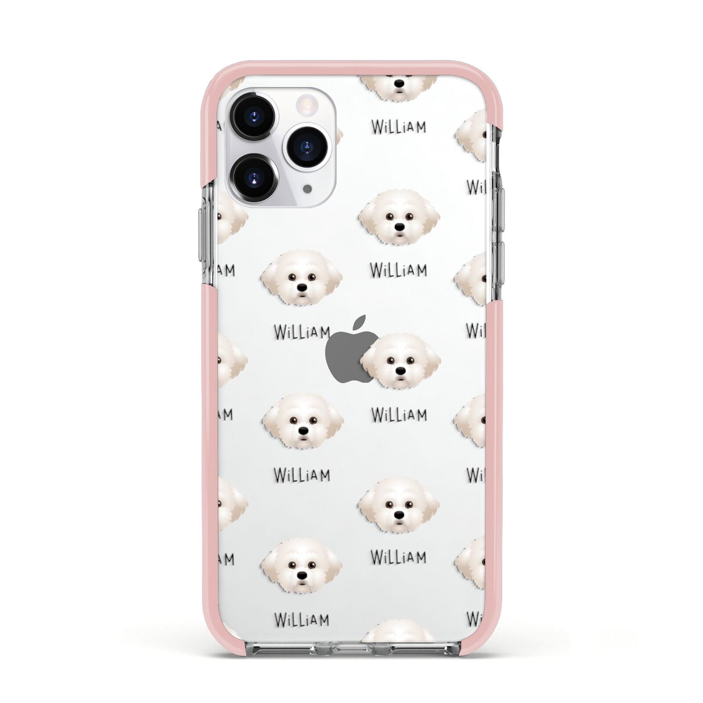 Maltichon Icon with Name Apple iPhone 11 Pro in Silver with Pink Impact Case