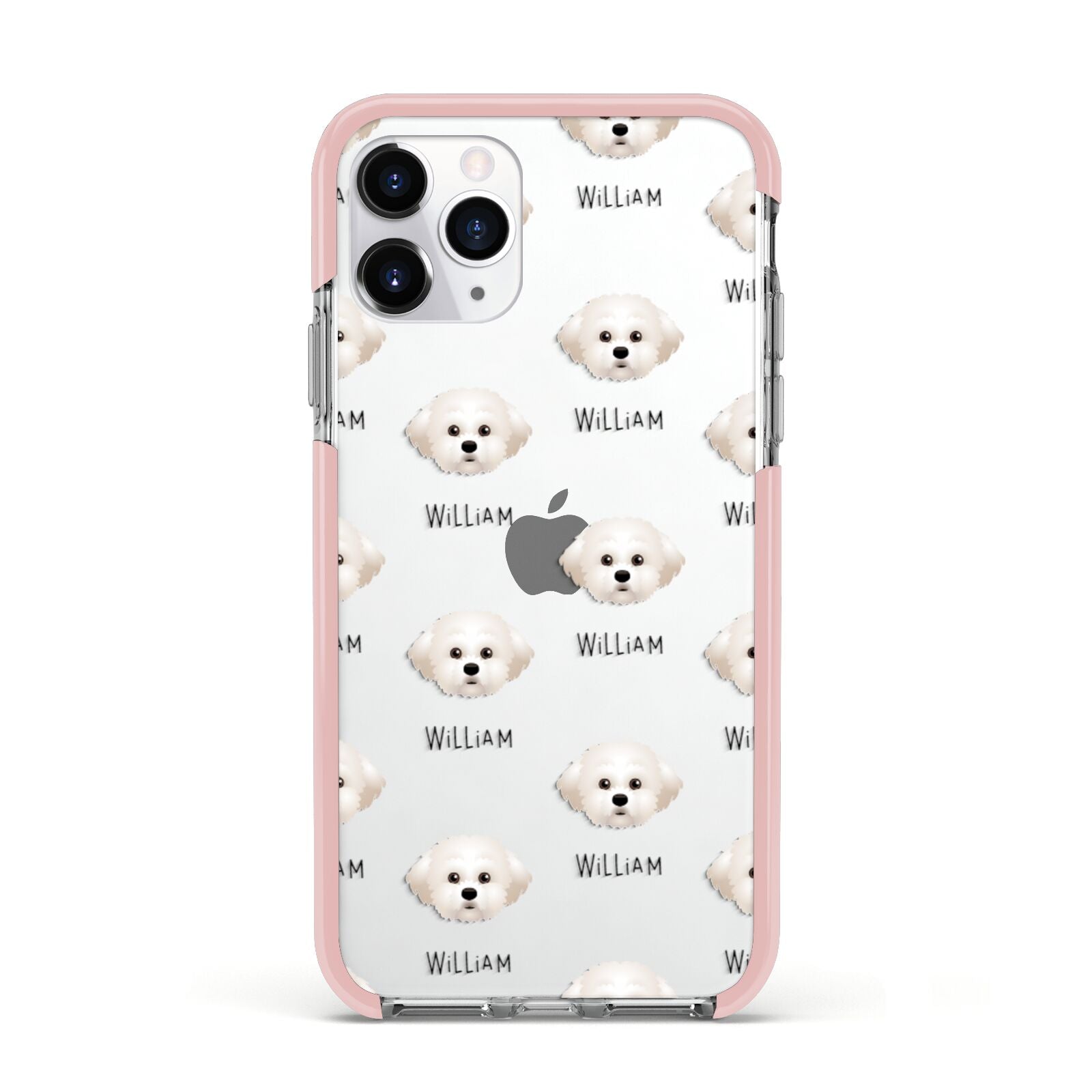 Maltichon Icon with Name Apple iPhone 11 Pro in Silver with Pink Impact Case