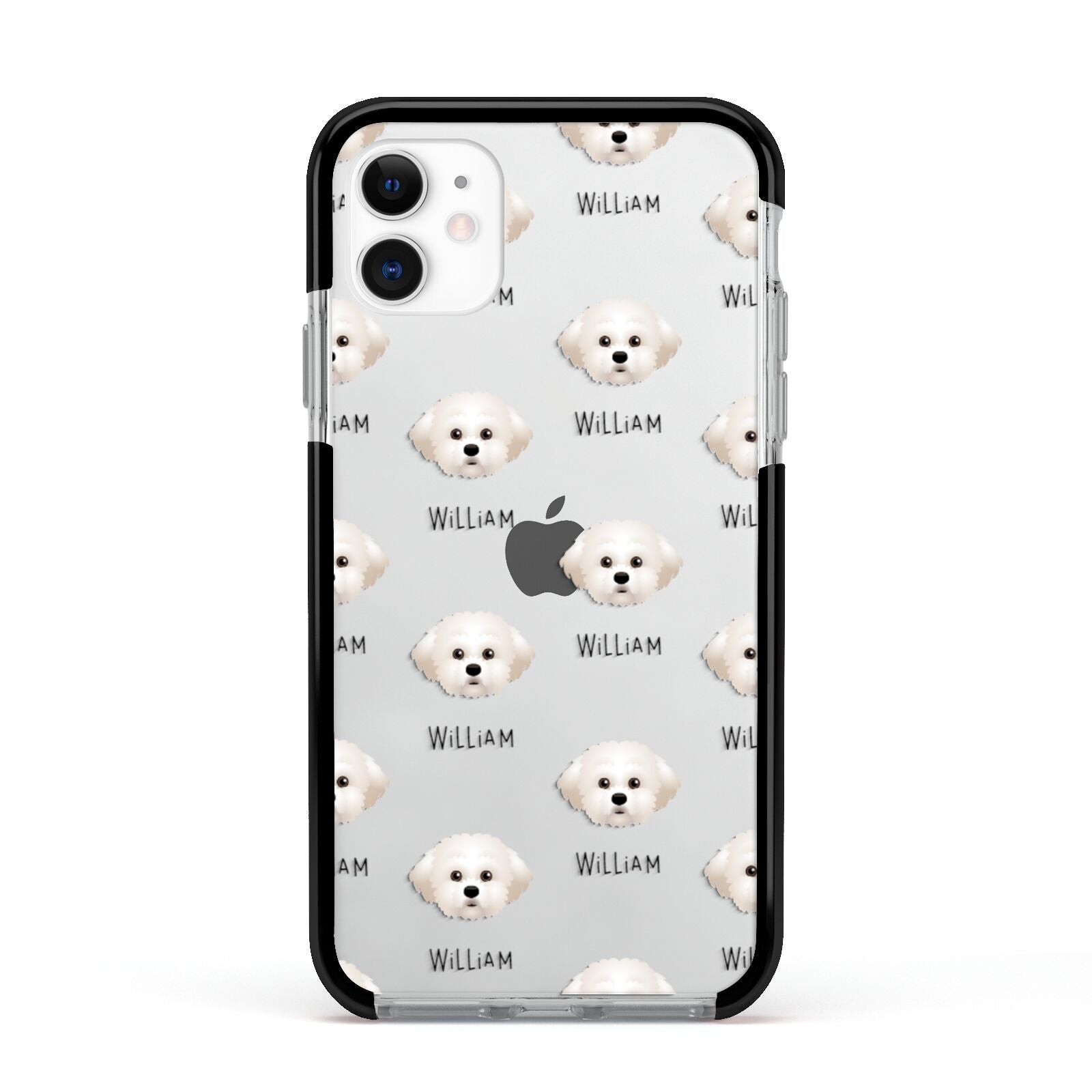 Maltichon Icon with Name Apple iPhone 11 in White with Black Impact Case