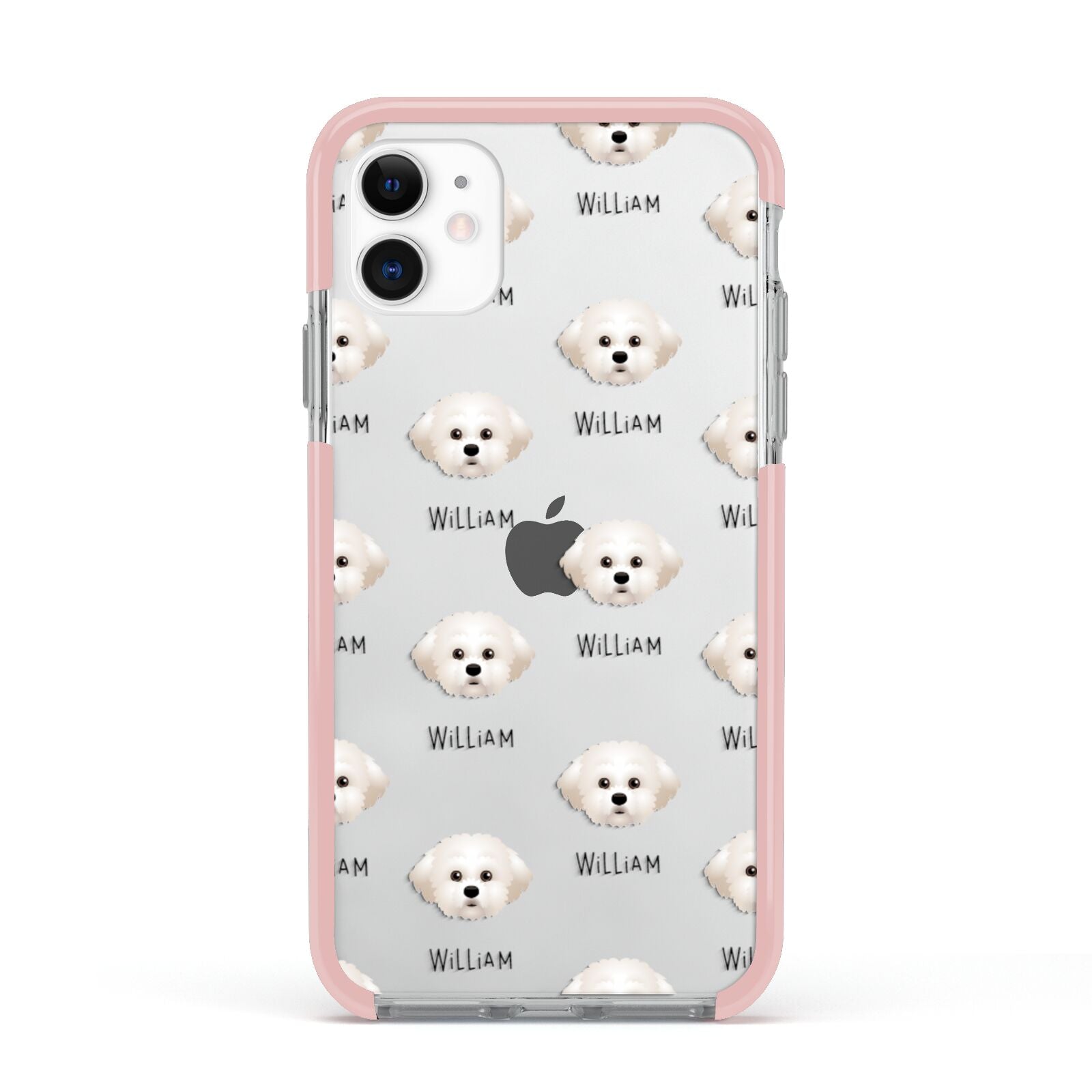 Maltichon Icon with Name Apple iPhone 11 in White with Pink Impact Case