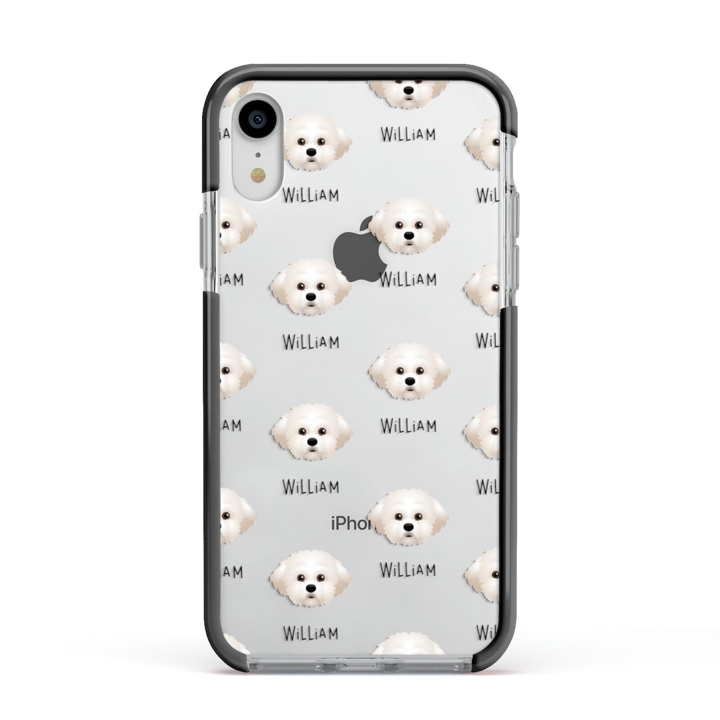 Maltichon Icon with Name Apple iPhone XR Impact Case Black Edge on Silver Phone