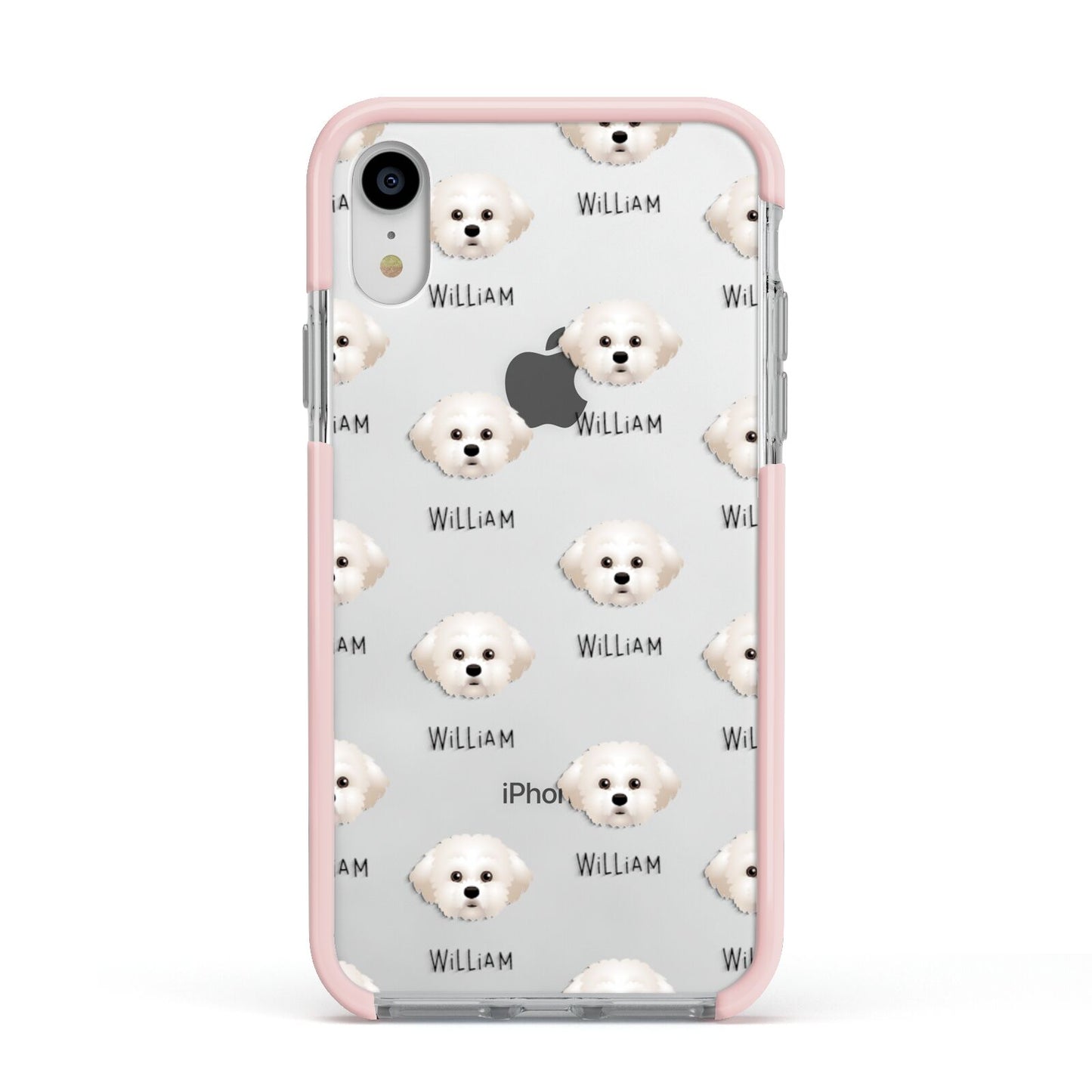 Maltichon Icon with Name Apple iPhone XR Impact Case Pink Edge on Silver Phone