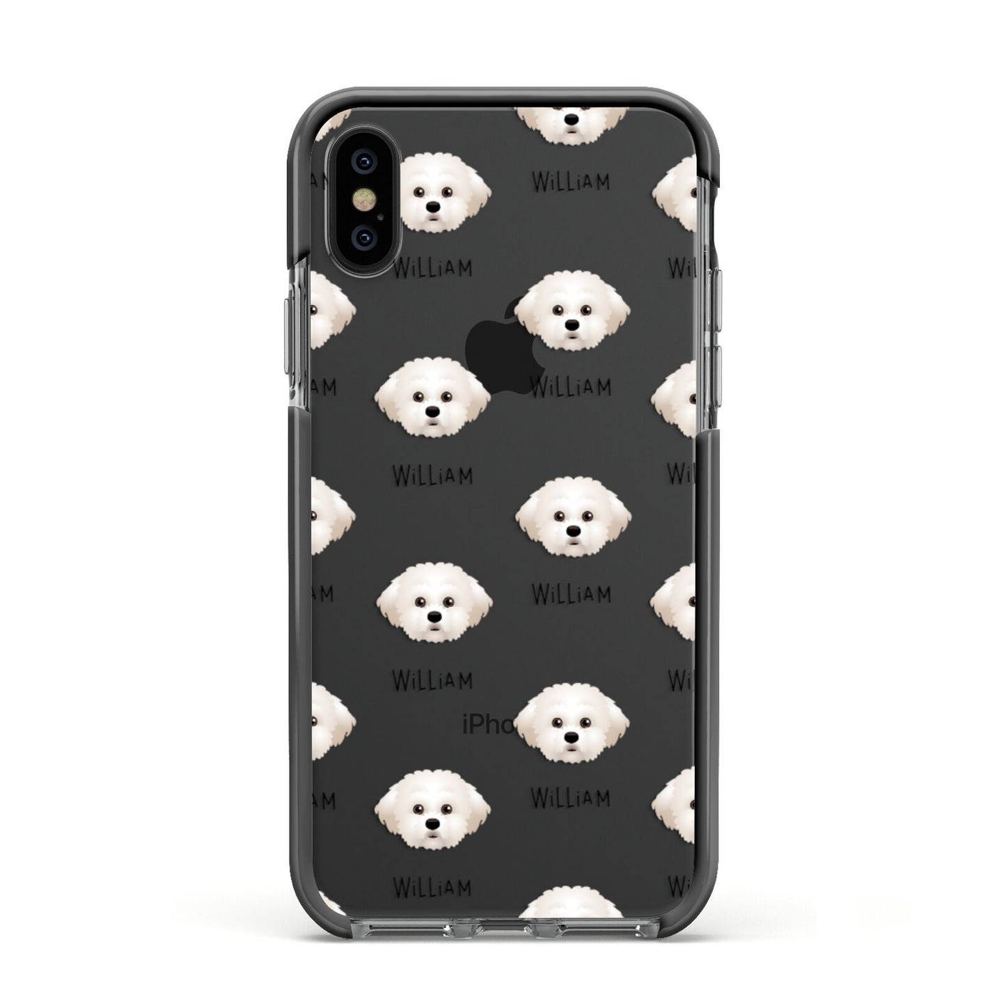 Maltichon Icon with Name Apple iPhone Xs Impact Case Black Edge on Black Phone