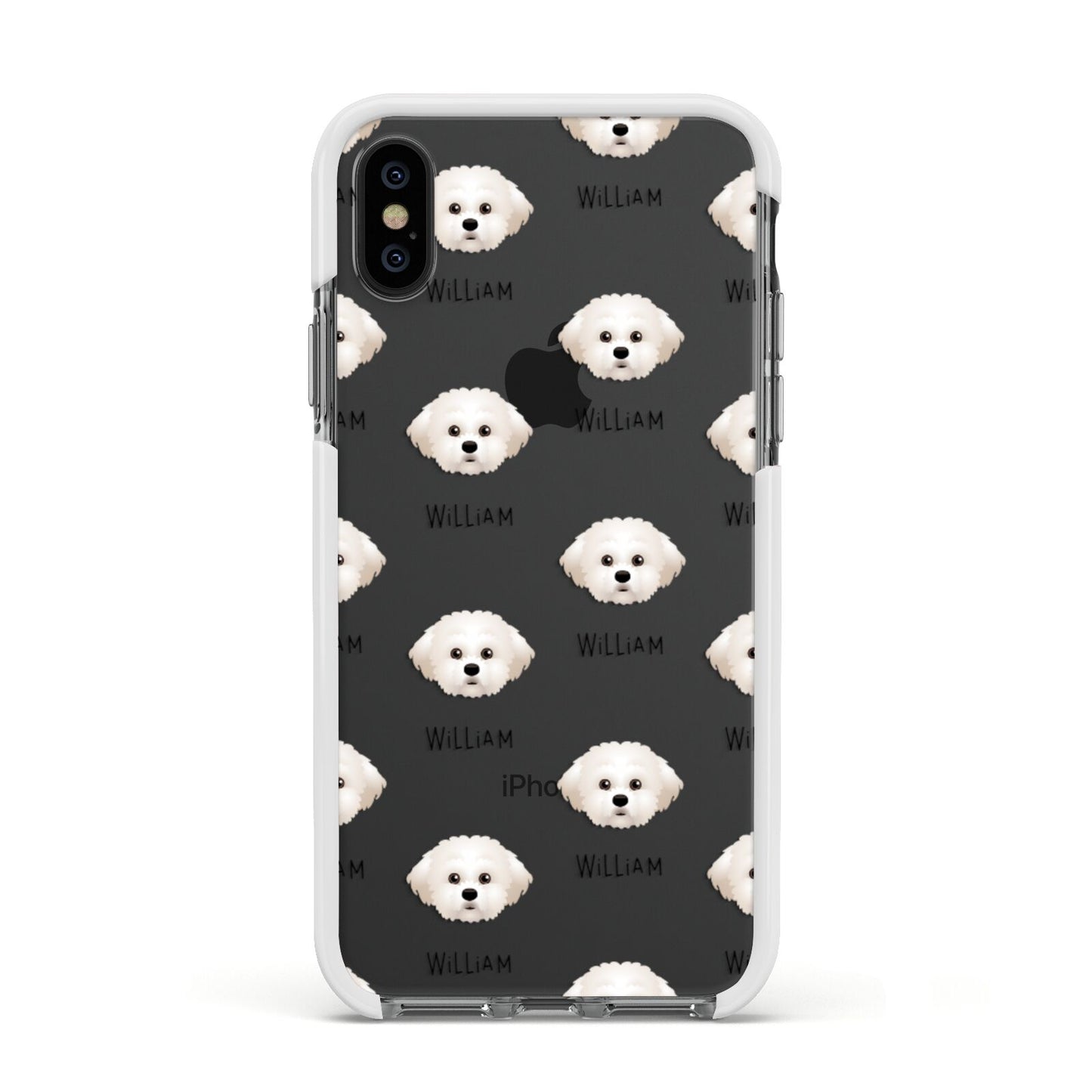 Maltichon Icon with Name Apple iPhone Xs Impact Case White Edge on Black Phone